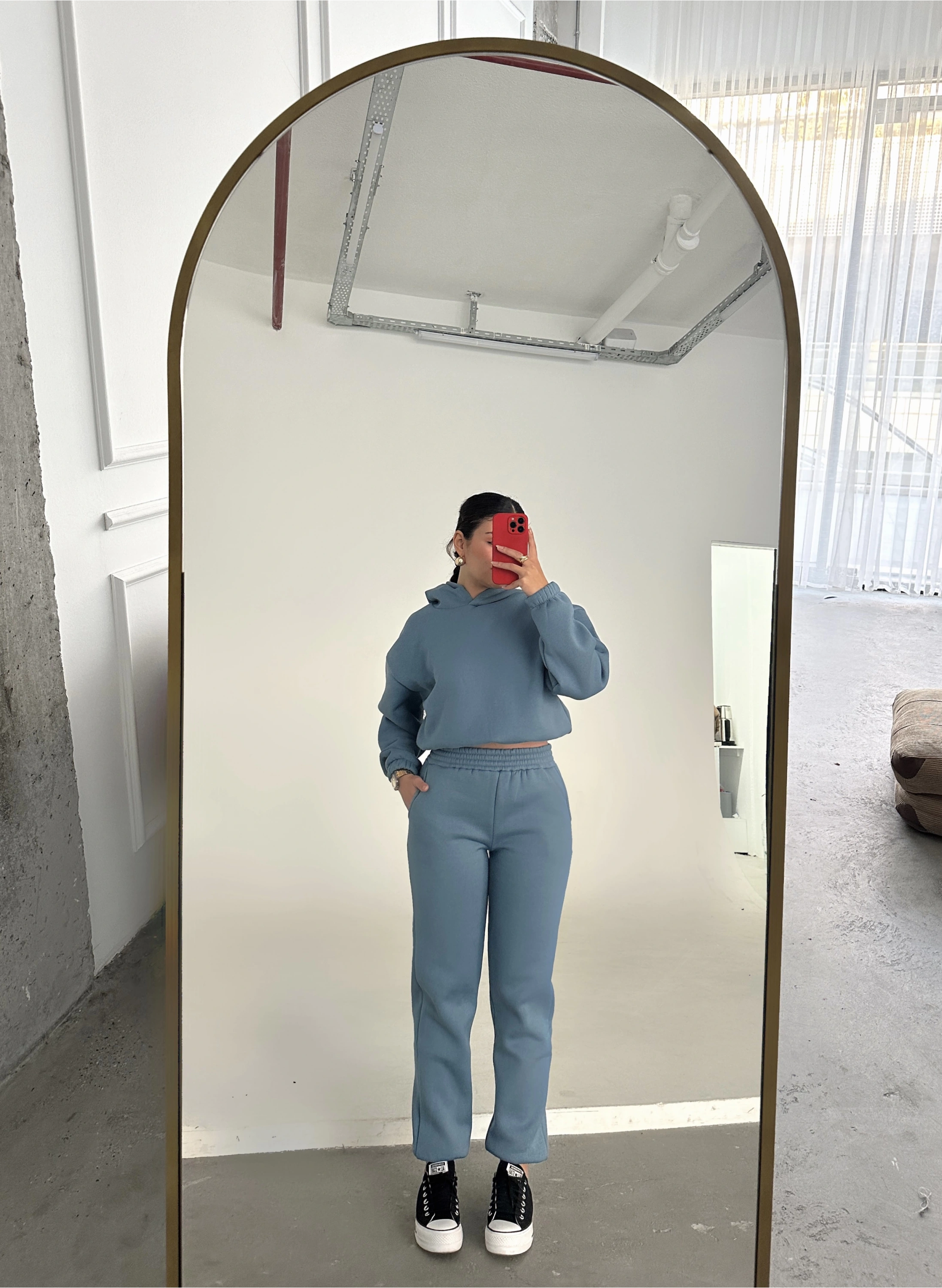 Pullaps Kapşonlu Üç İplik Şardonlu Hoodie Takım Mavi