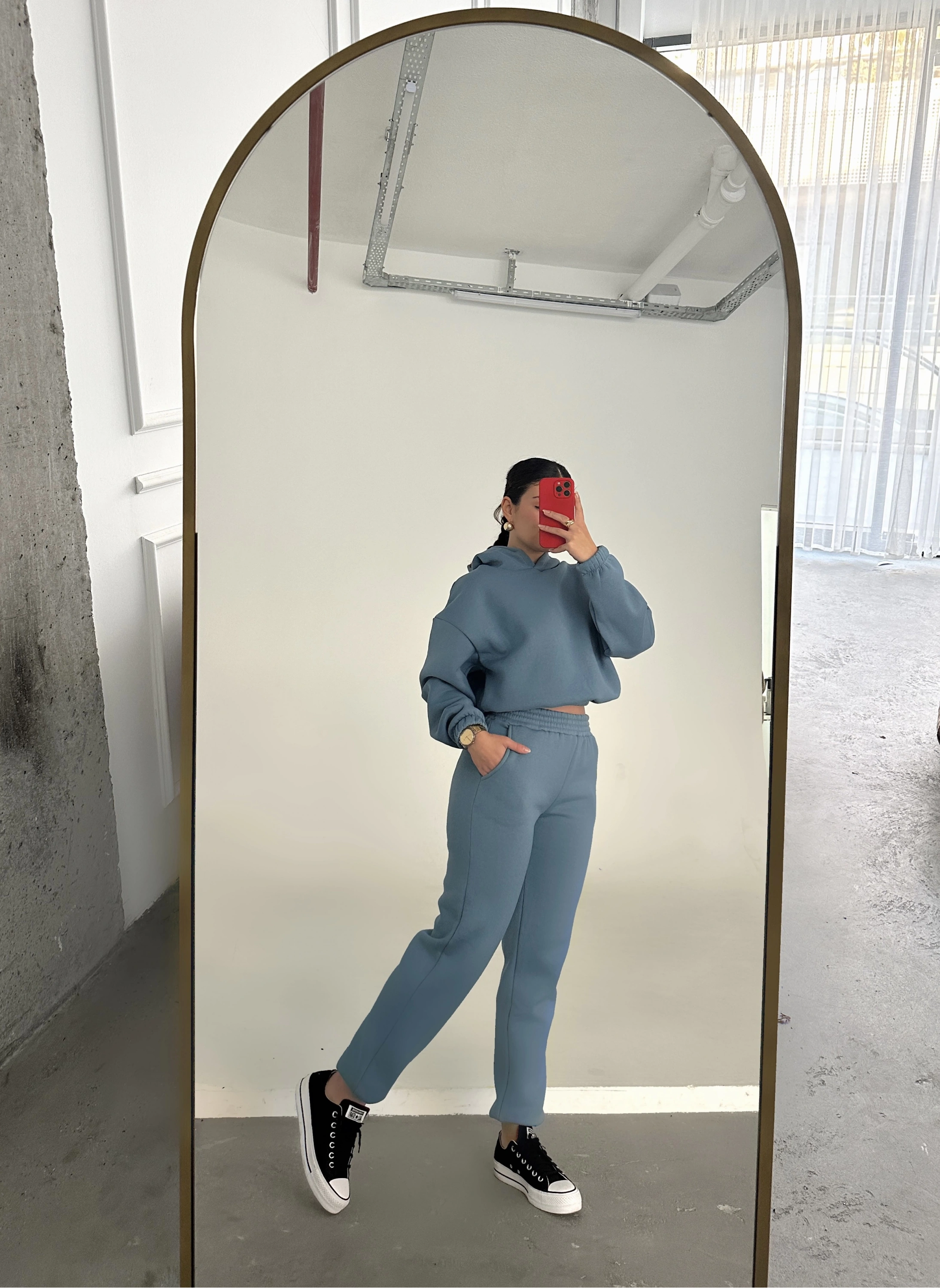 Pullaps Kapşonlu Üç İplik Şardonlu Hoodie Takım Mavi