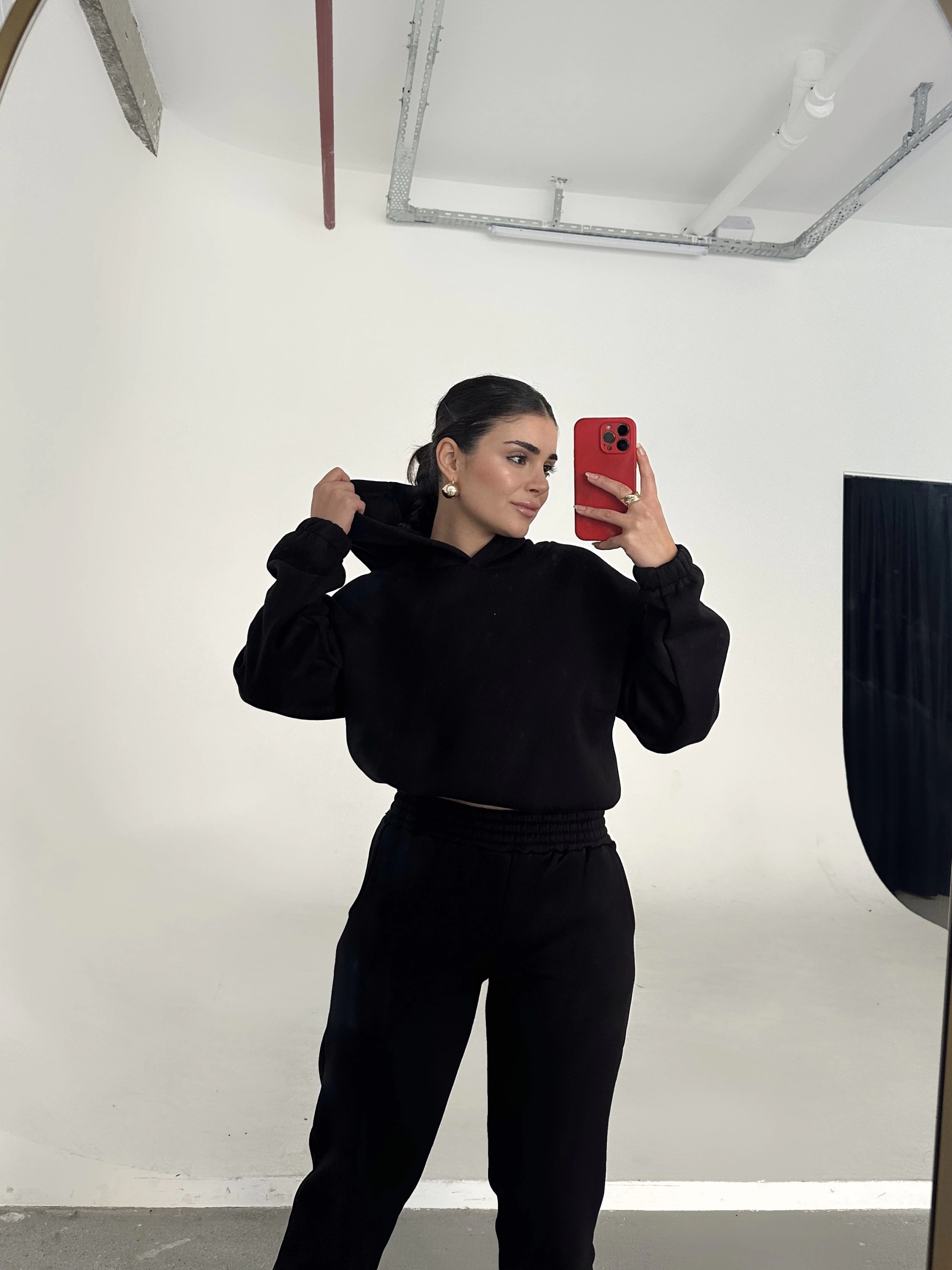 Pullaps Kapşonlu Üç İplik Şardonlu Hoodie Takım Siyah