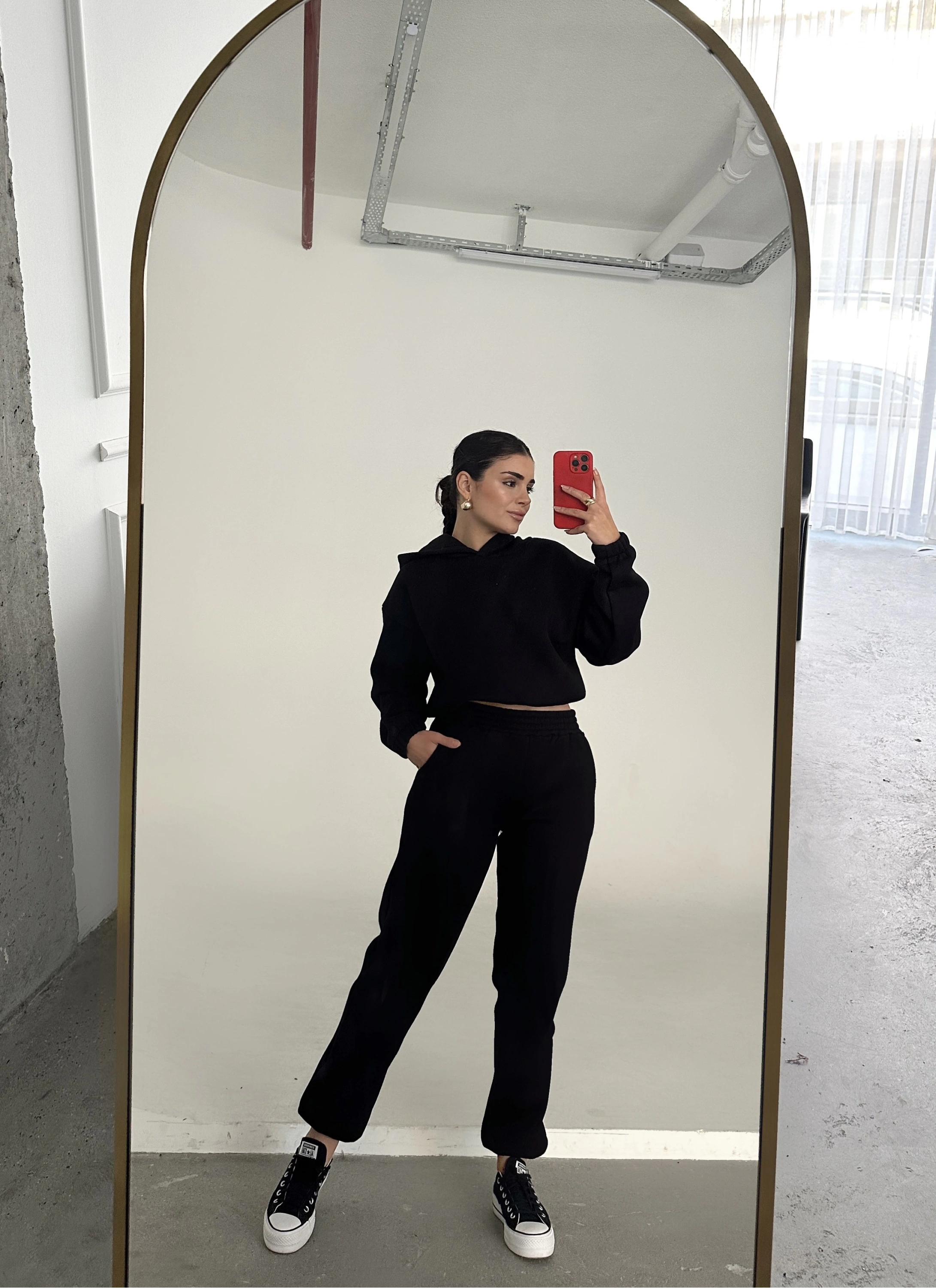 Pullaps Kapşonlu Üç İplik Şardonlu Hoodie Takım Siyah