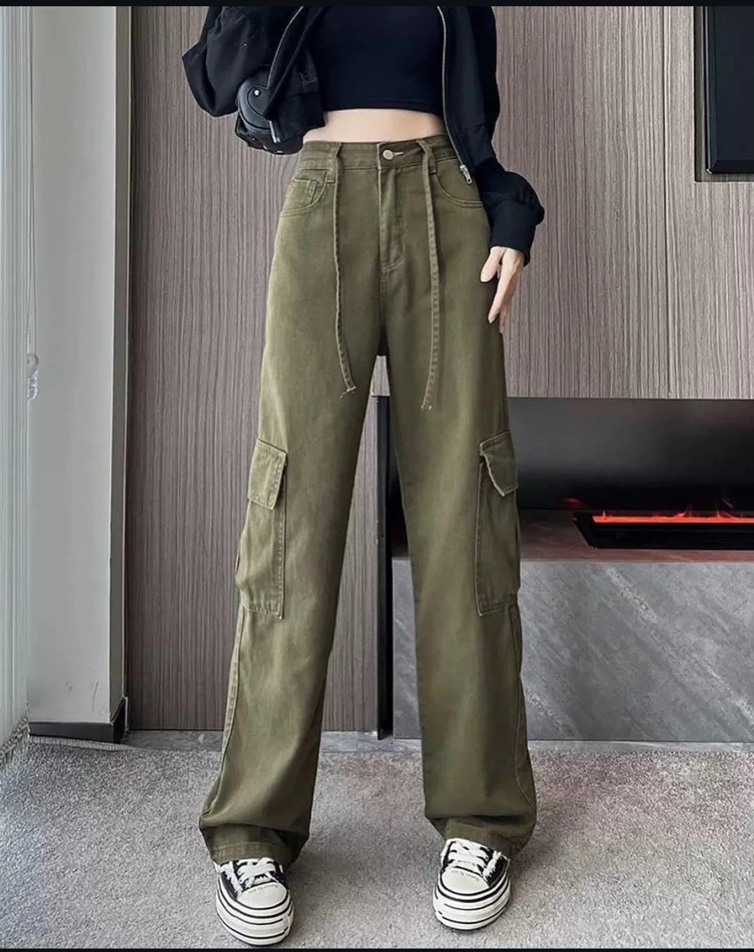 Pullaps Kargo Cepli Paçası Ayarlanabilir Pantolon Haki