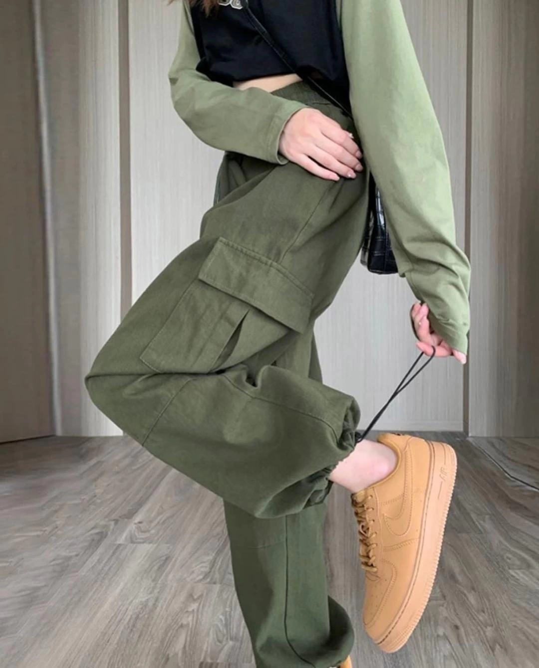 Pullaps Kargo Cepli Paçası Ayarlanabilir Pantolon Haki