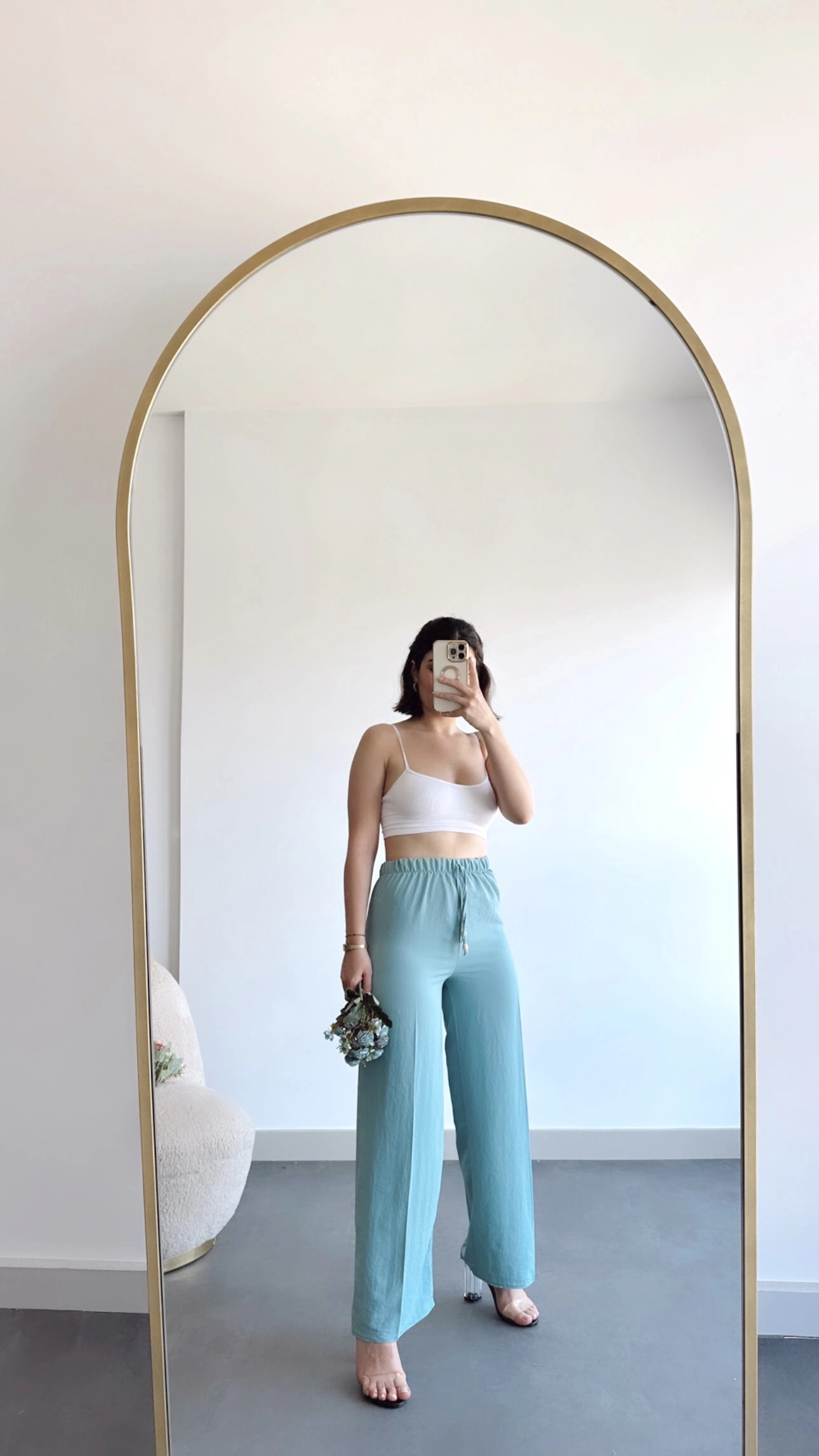 Pullaps Keten Aerobin Kumaş Palazzo Pantolon Mint