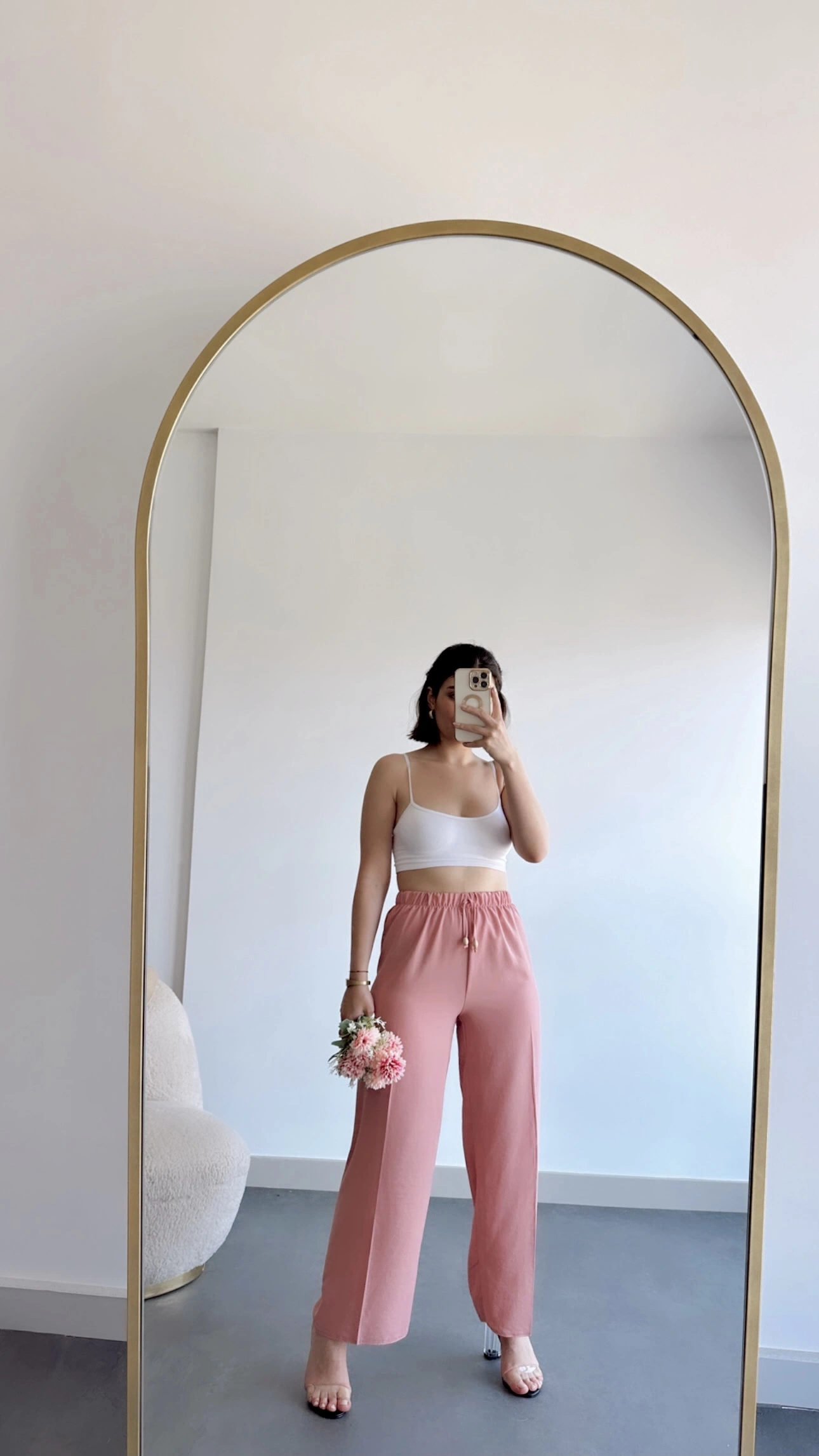 Pullaps Keten Aerobin Kumaş Palazzo Pantolon Pudra