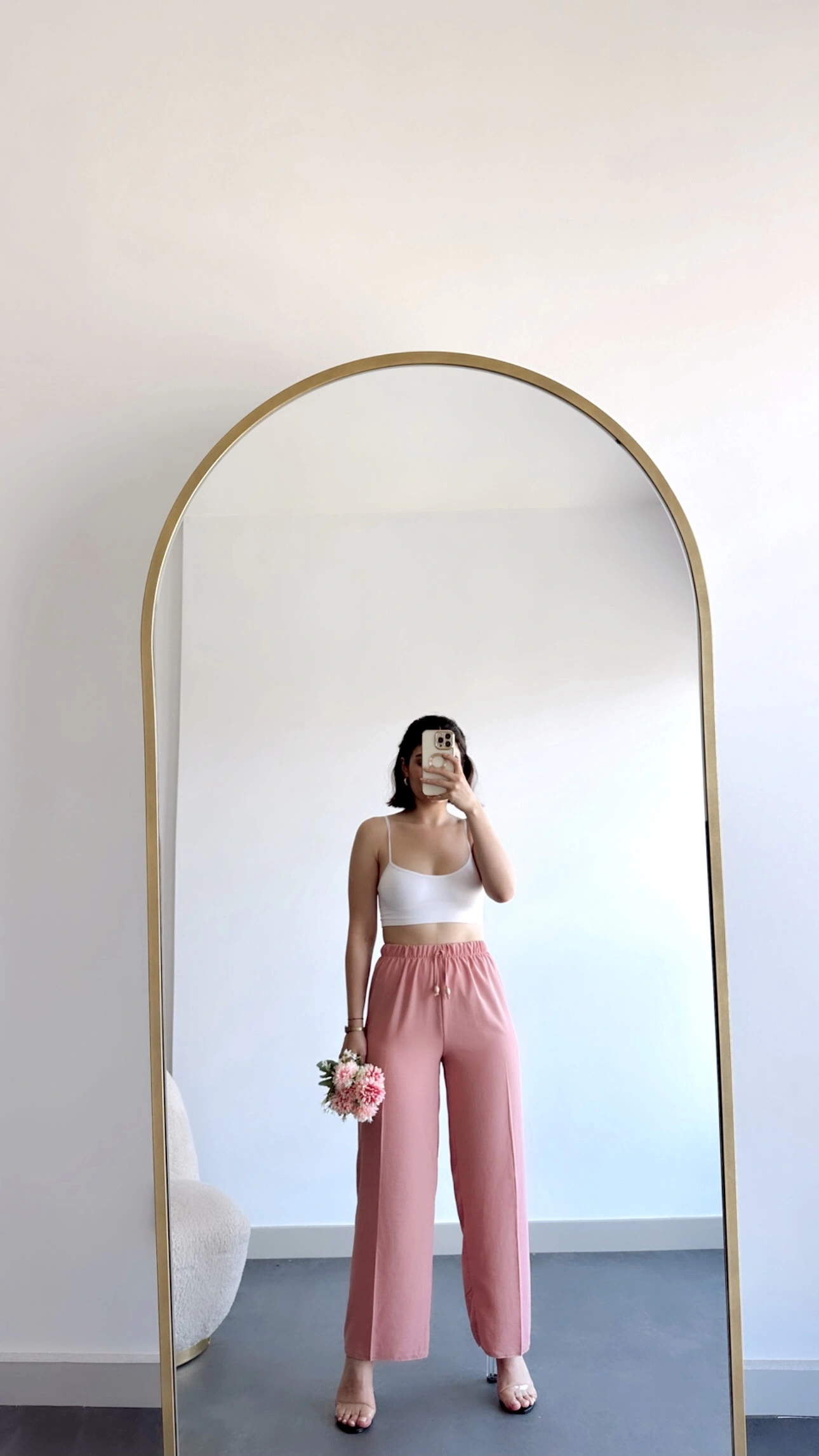 Pullaps Keten Aerobin Kumaş Palazzo Pantolon Pudra