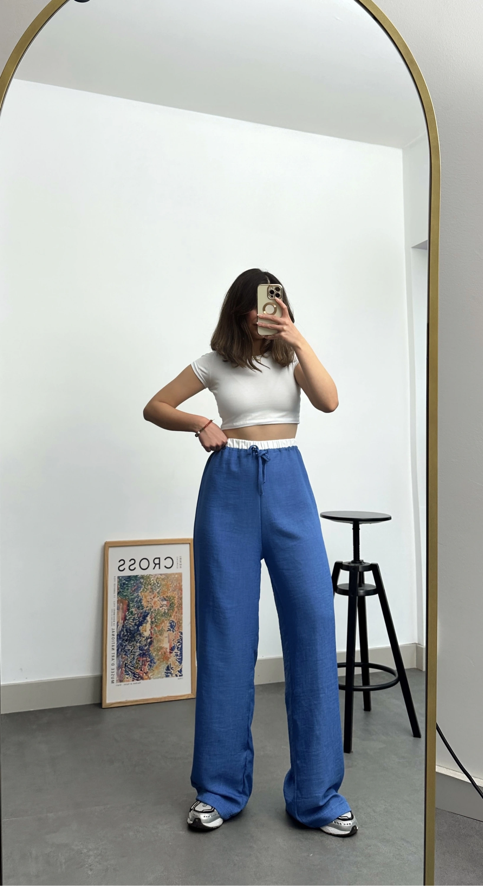 Pullaps Keten Ayrobin Palazzo Pantolon Mavi