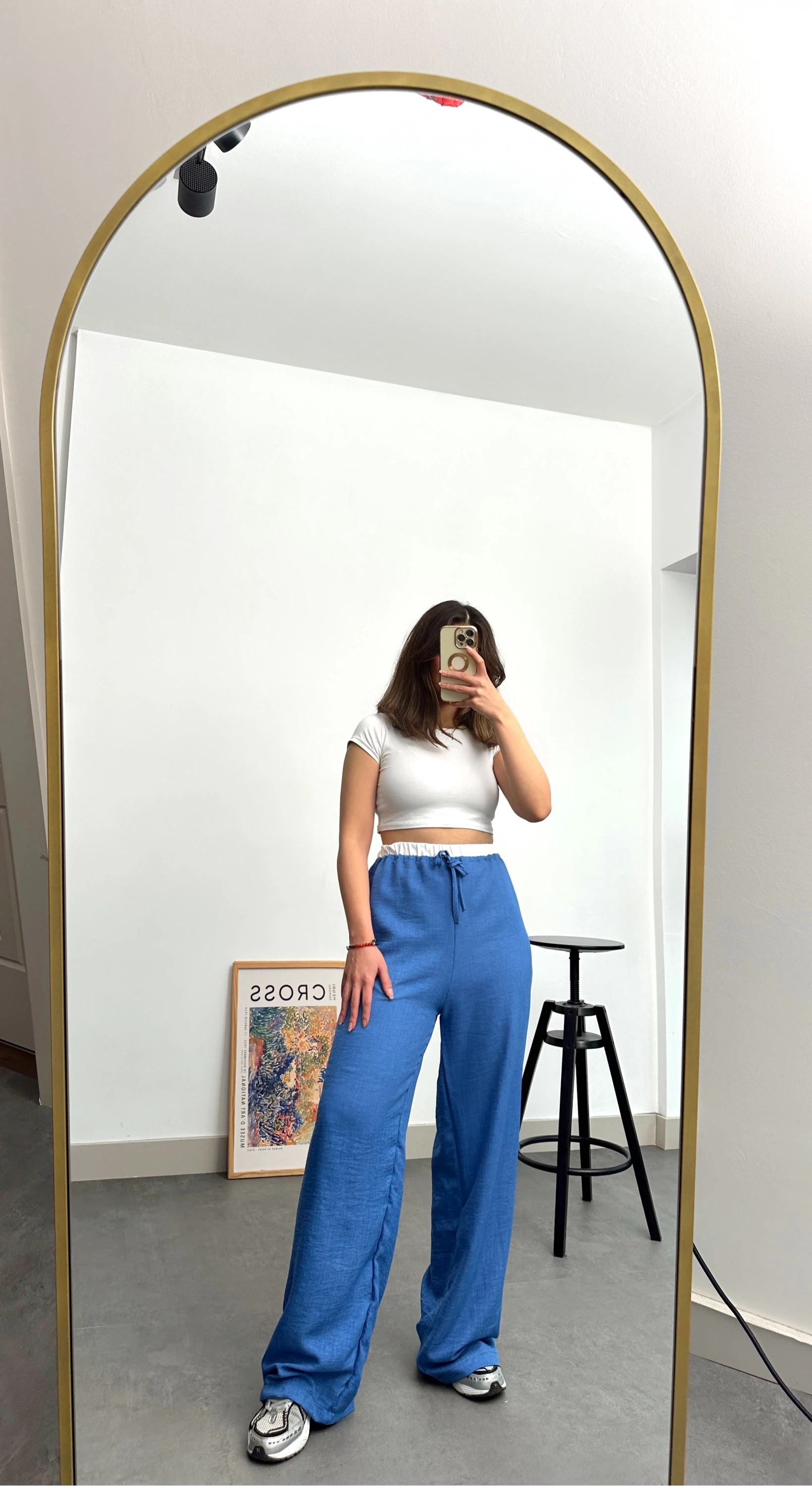 Pullaps Keten Ayrobin Palazzo Pantolon Mavi