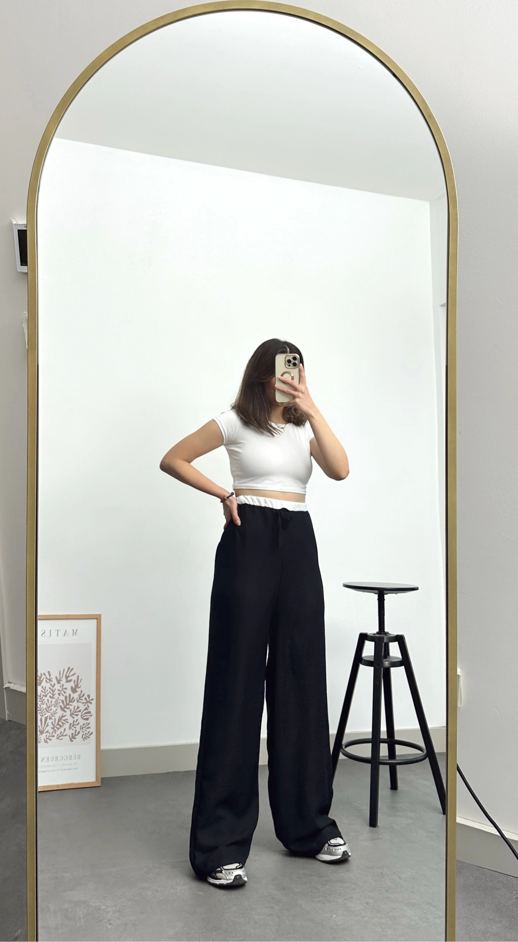 Pullaps Keten Ayrobin Palazzo Pantolon Siyah