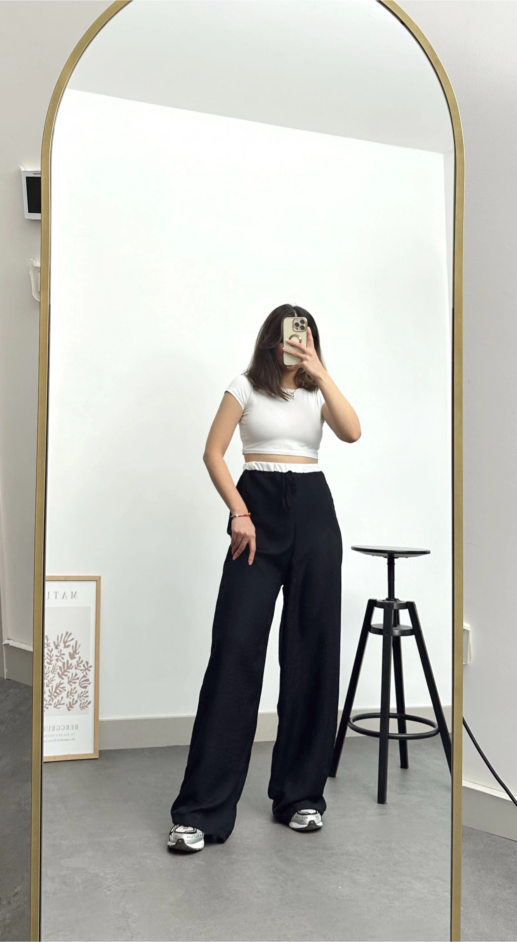 Pullaps Keten Ayrobin Palazzo Pantolon Siyah