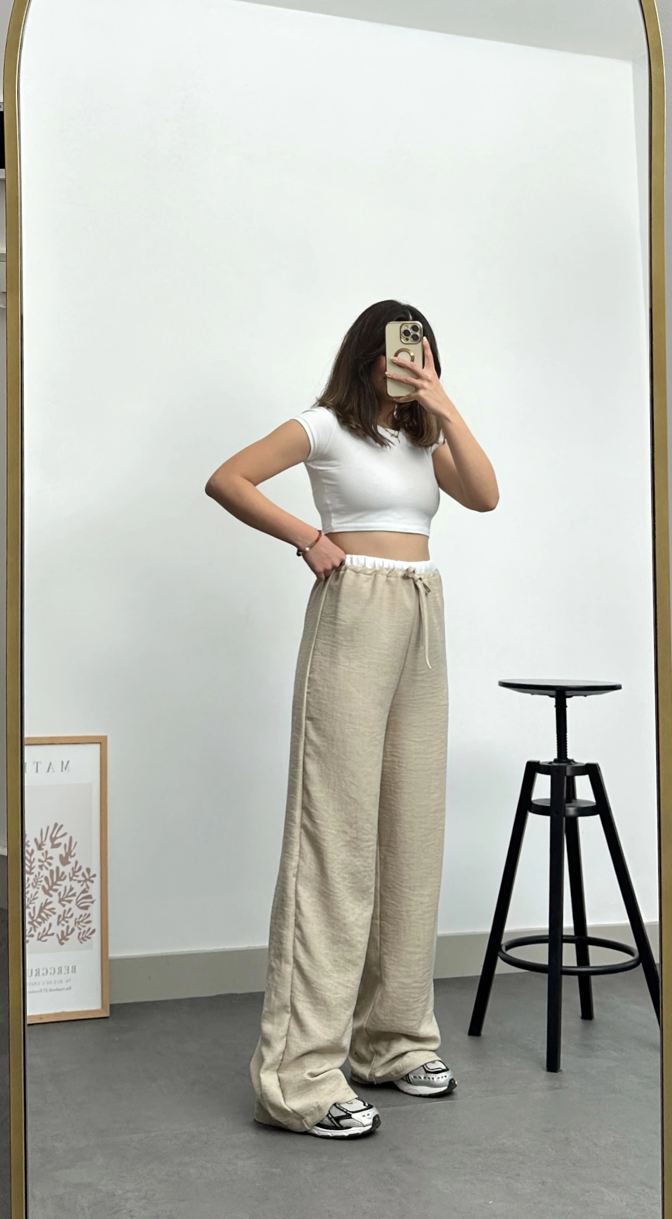 Pullaps Keten Ayrobin Palazzo Pantolon Vizon