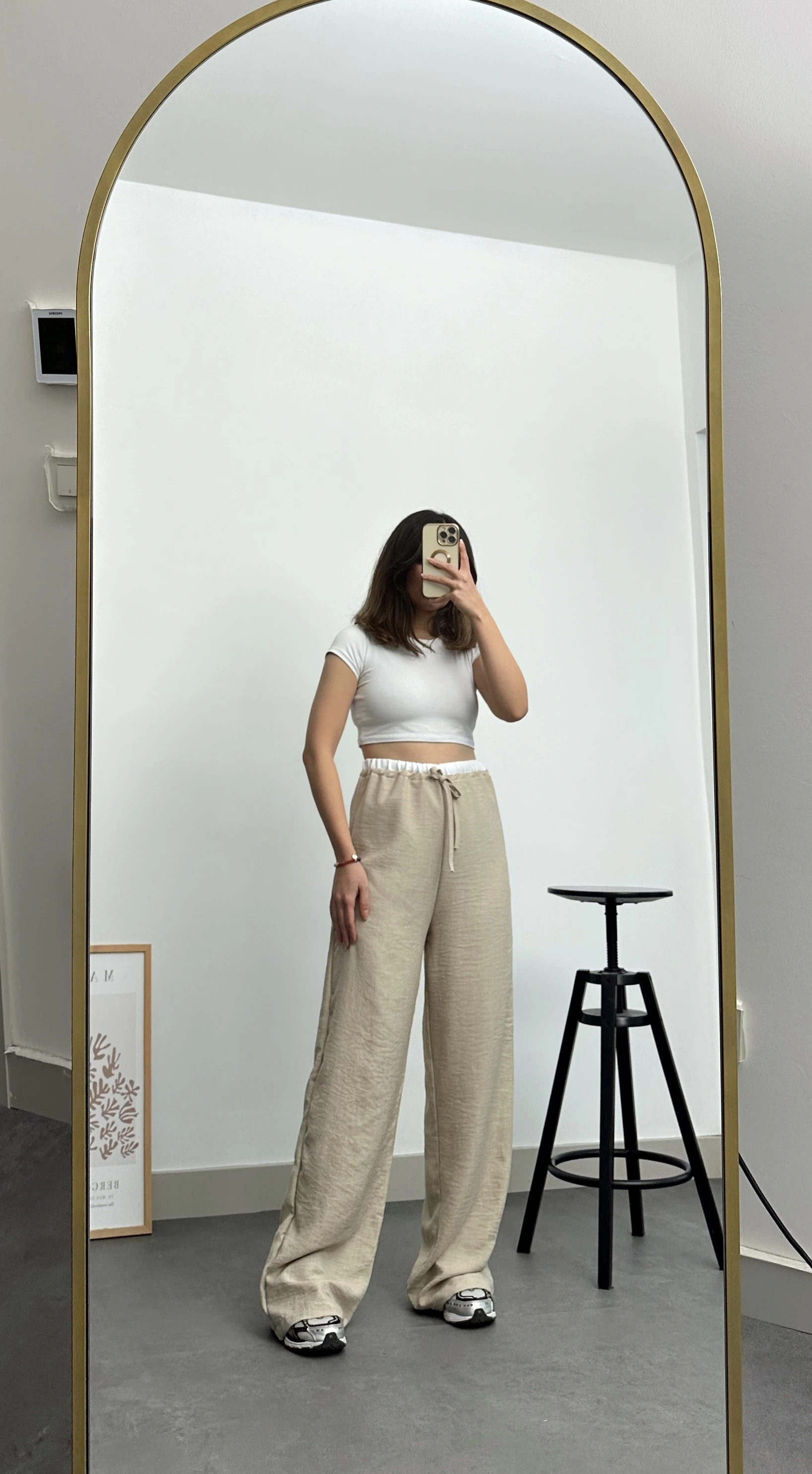 Pullaps Keten Ayrobin Palazzo Pantolon Vizon