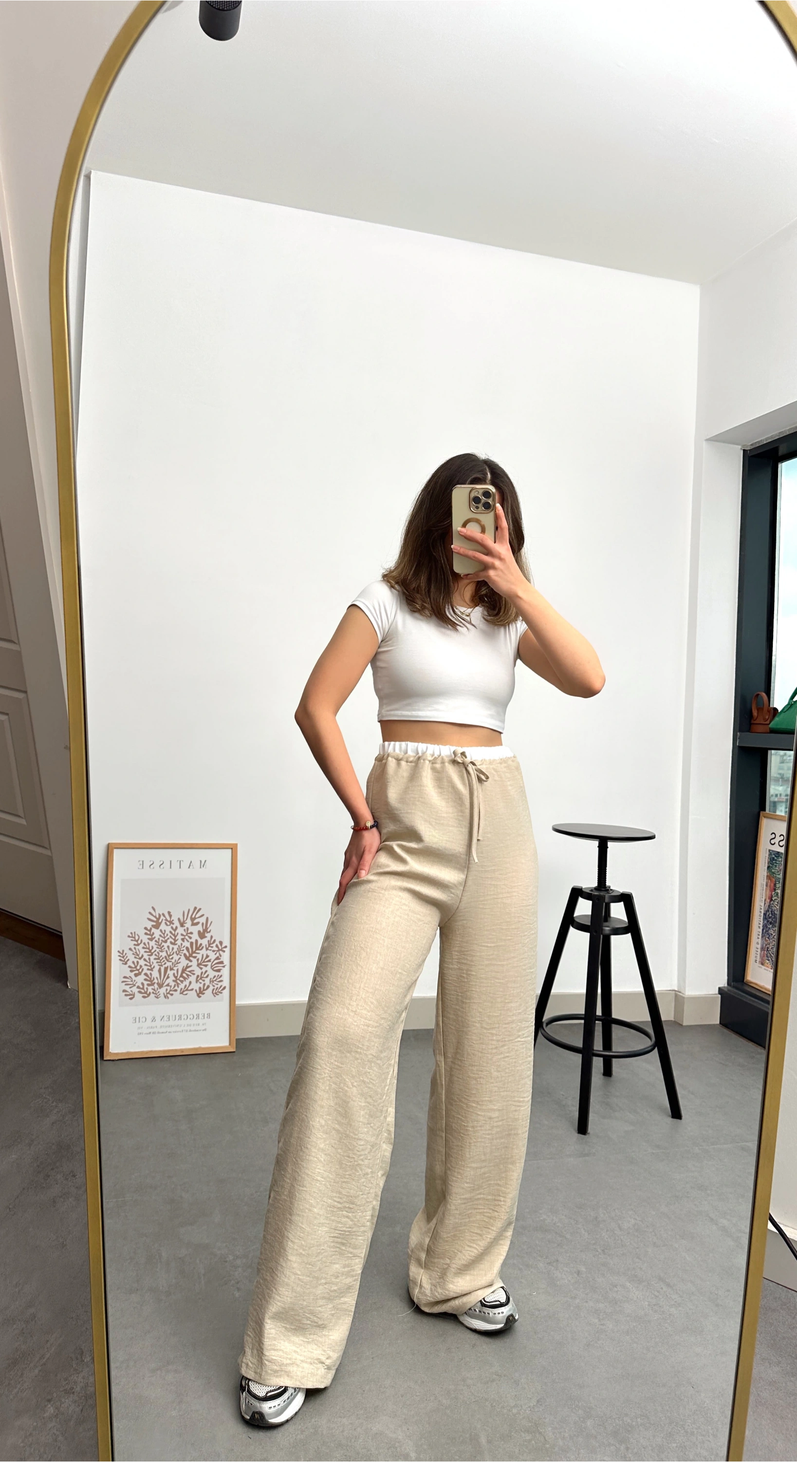 Pullaps Keten Ayrobin Palazzo Pantolon Vizon