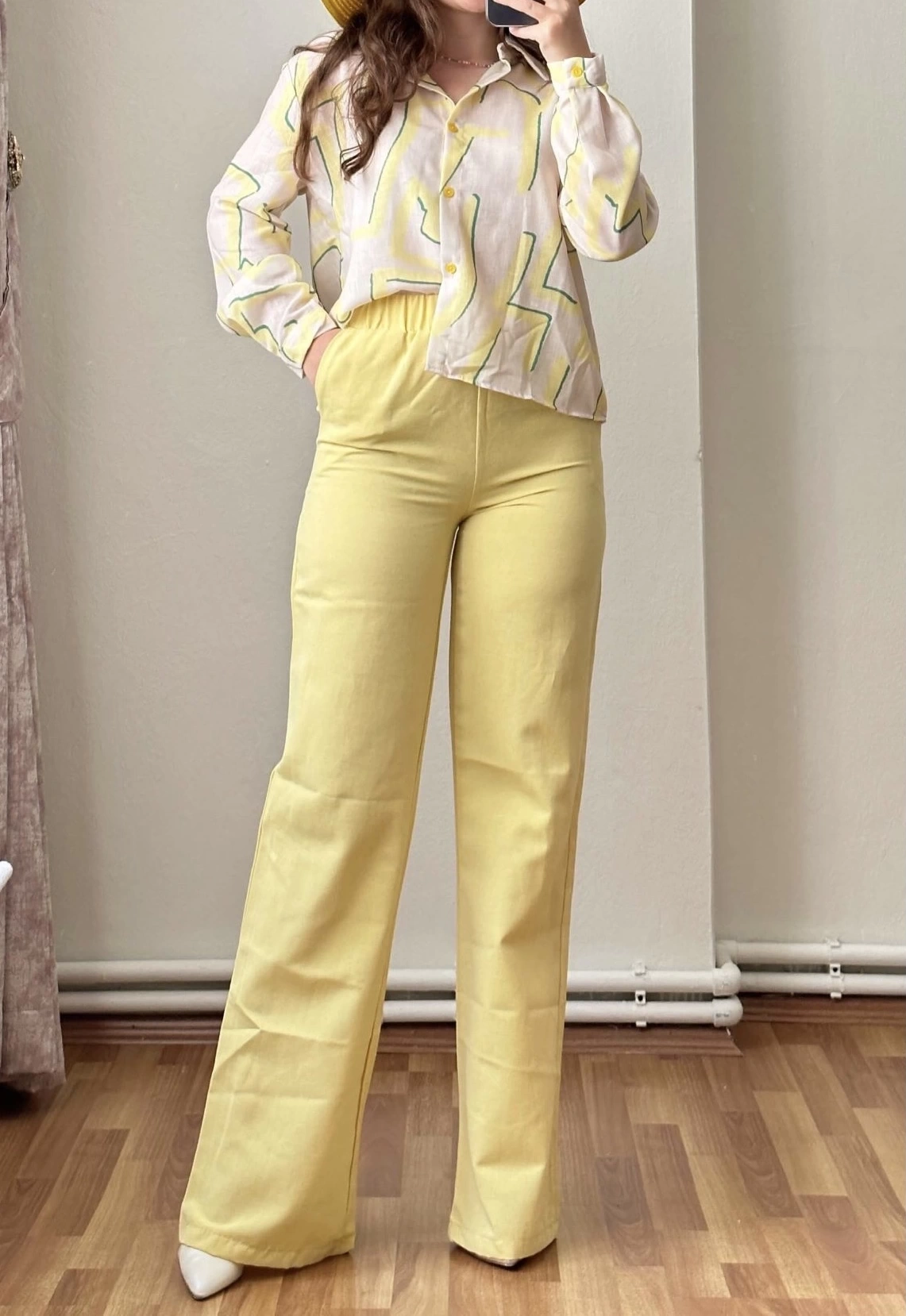 Pullaps Keten Gömlek Pantolon Takım Sarı