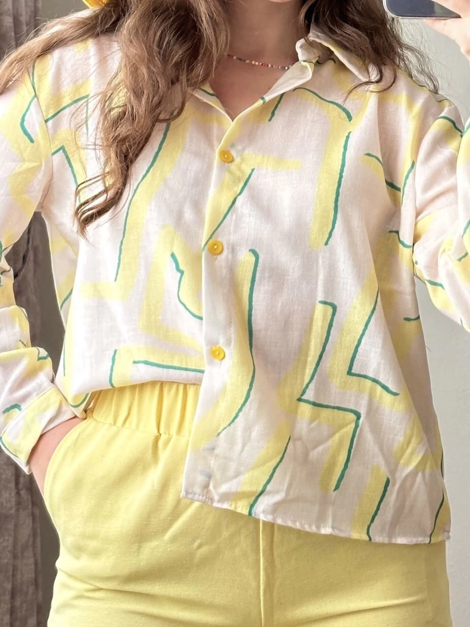 Pullaps Keten Gömlek Pantolon Takım Sarı