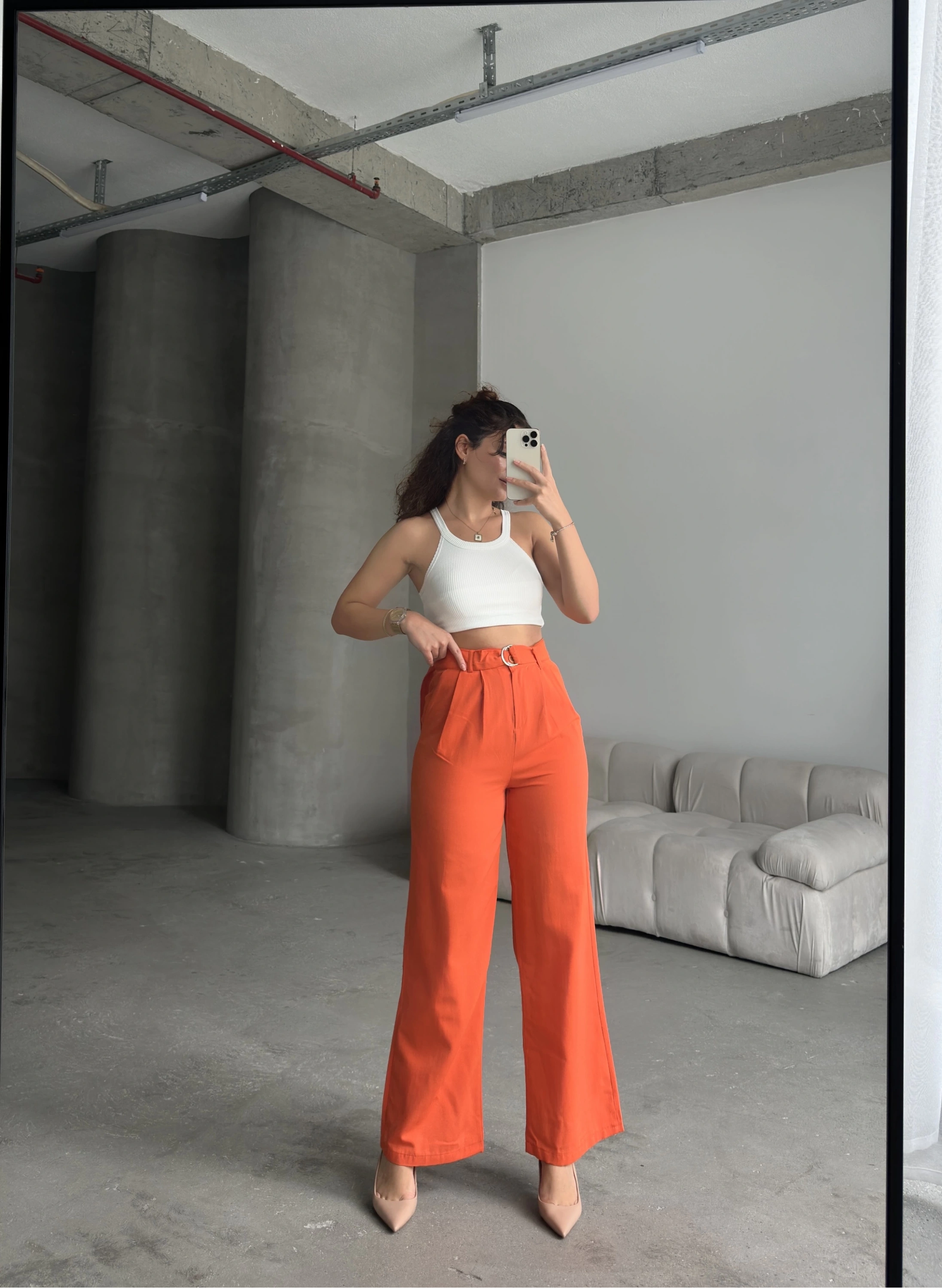 Pullaps Keten Palazzo Pantolon Oranj