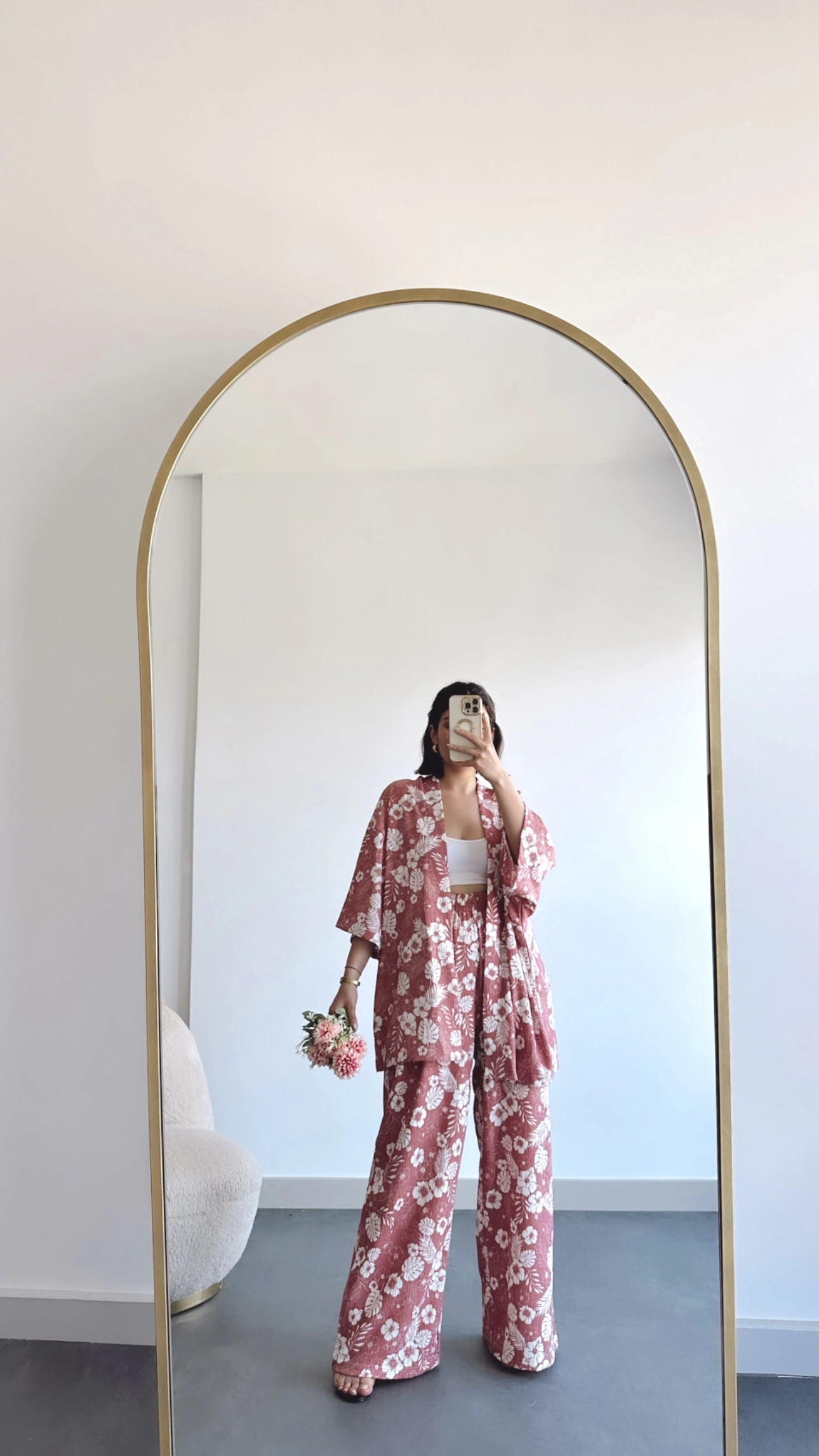 Pullaps Kimonolu Pantolonlu Desenli Gofre Takım Pudra