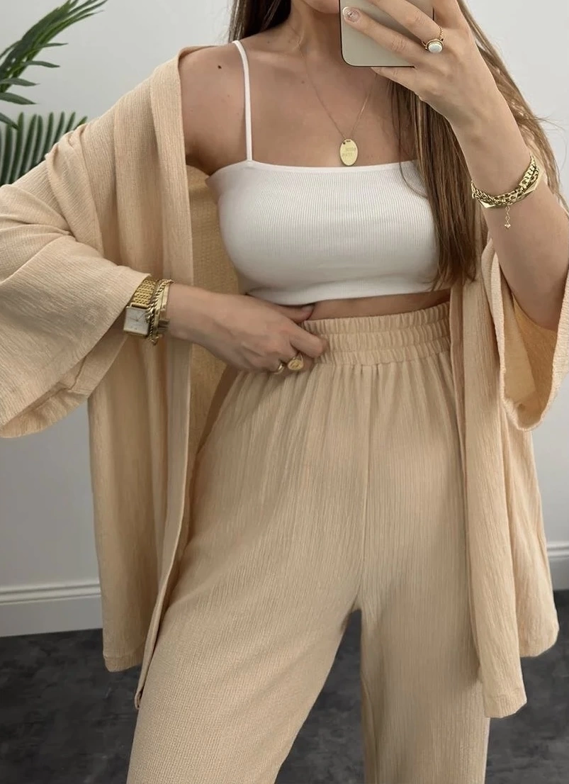 Pullaps Kimonolu Pantolonlu Gofre Takım