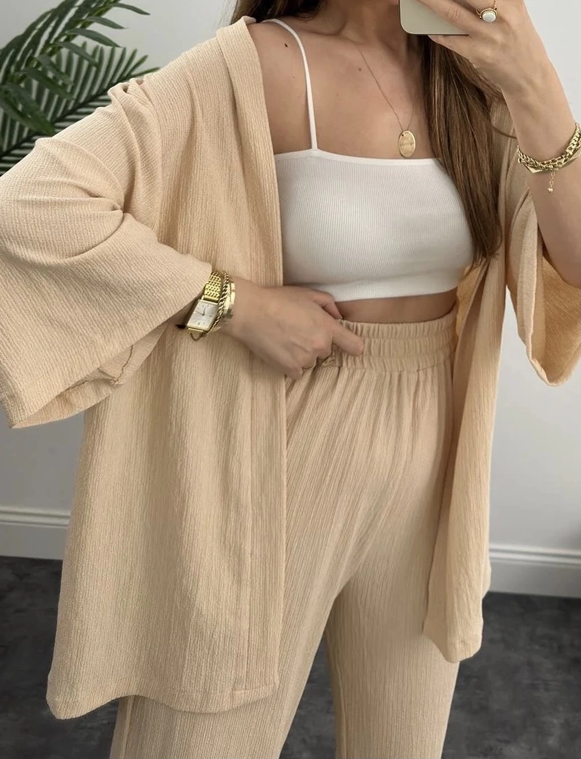 Pullaps Kimonolu Pantolonlu Gofre Takım