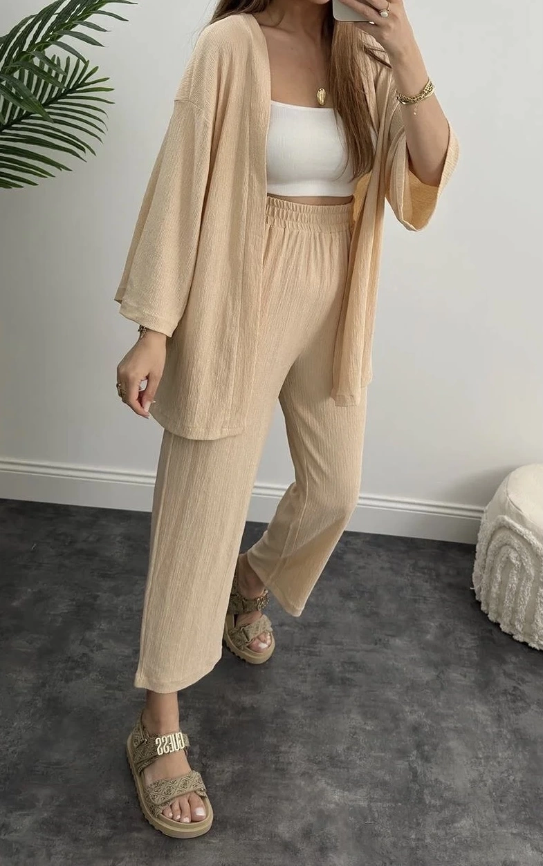 Pullaps Kimonolu Pantolonlu Gofre Takım
