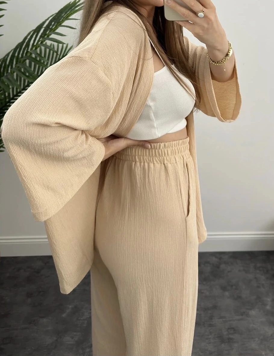 Pullaps Kimonolu Pantolonlu Gofre Takım