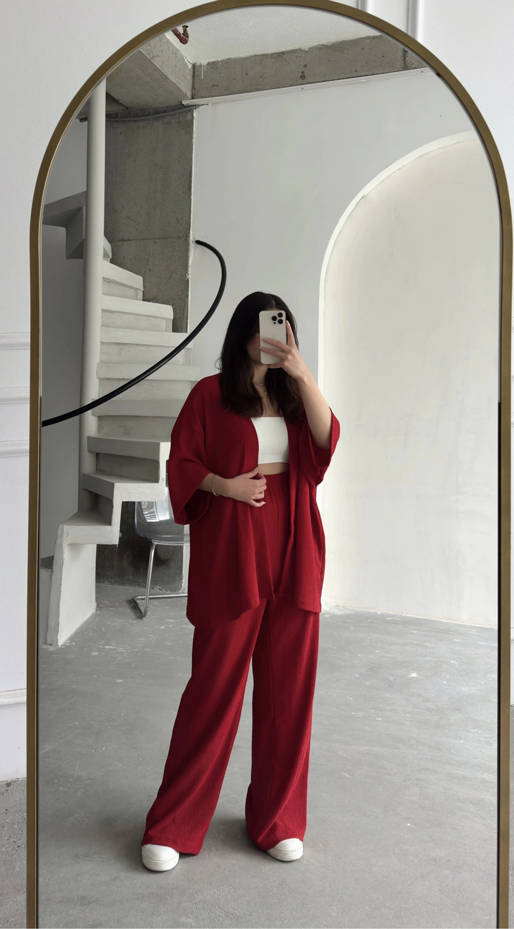 Pullaps Kimonolu Pantolonlu Gofre Takım Kırmızı