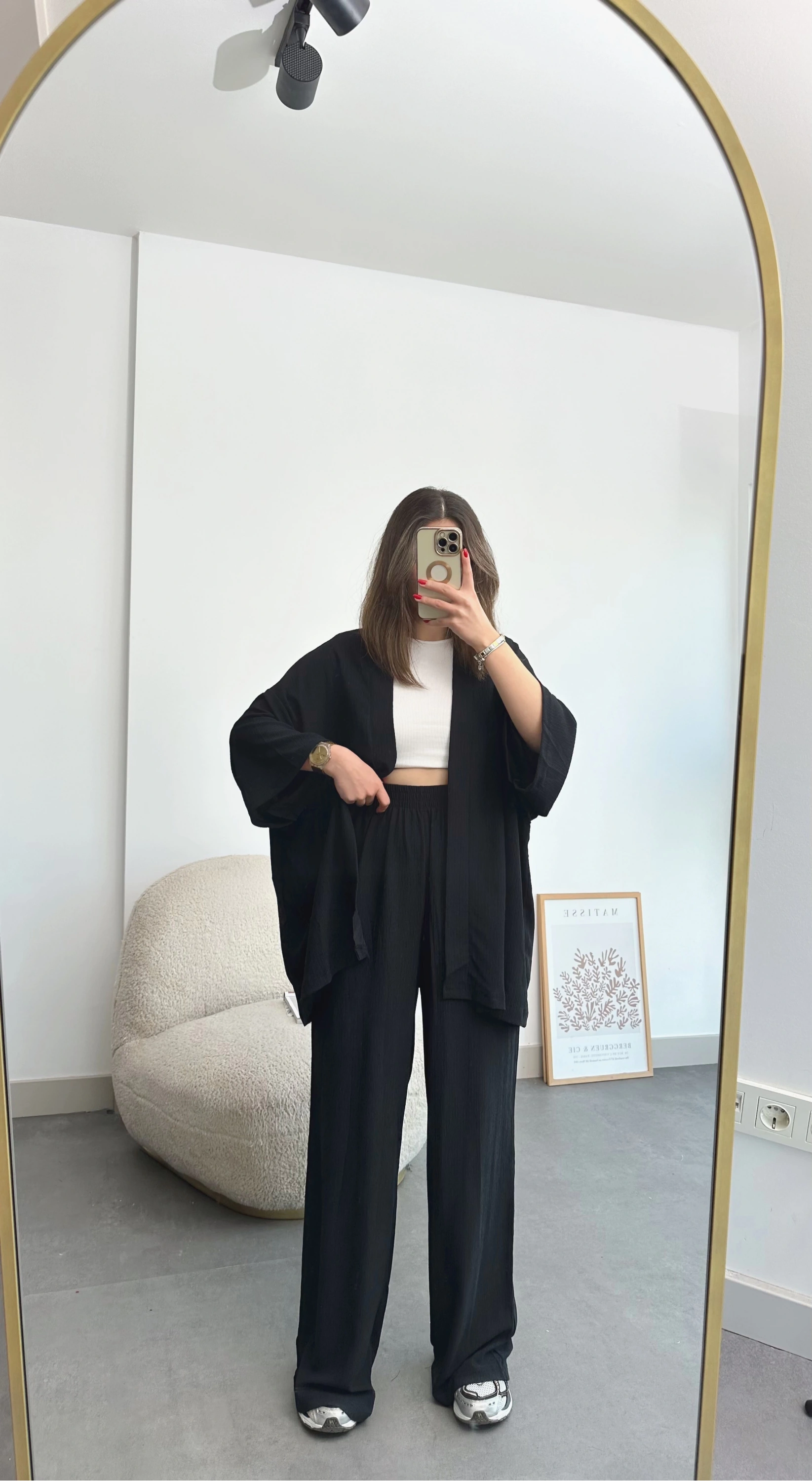 Pullaps Kimonolu Pantolonlu Gofre Takım Siyah