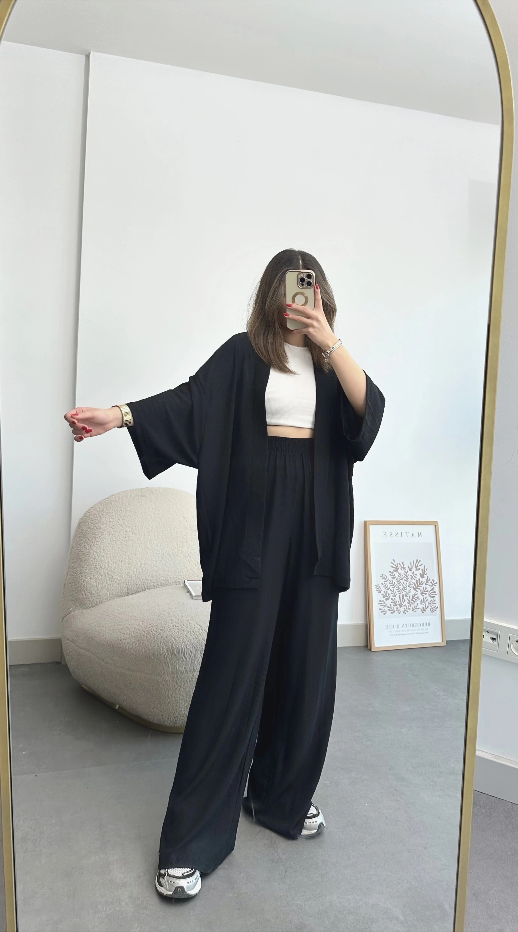 Pullaps Kimonolu Pantolonlu Gofre Takım Siyah