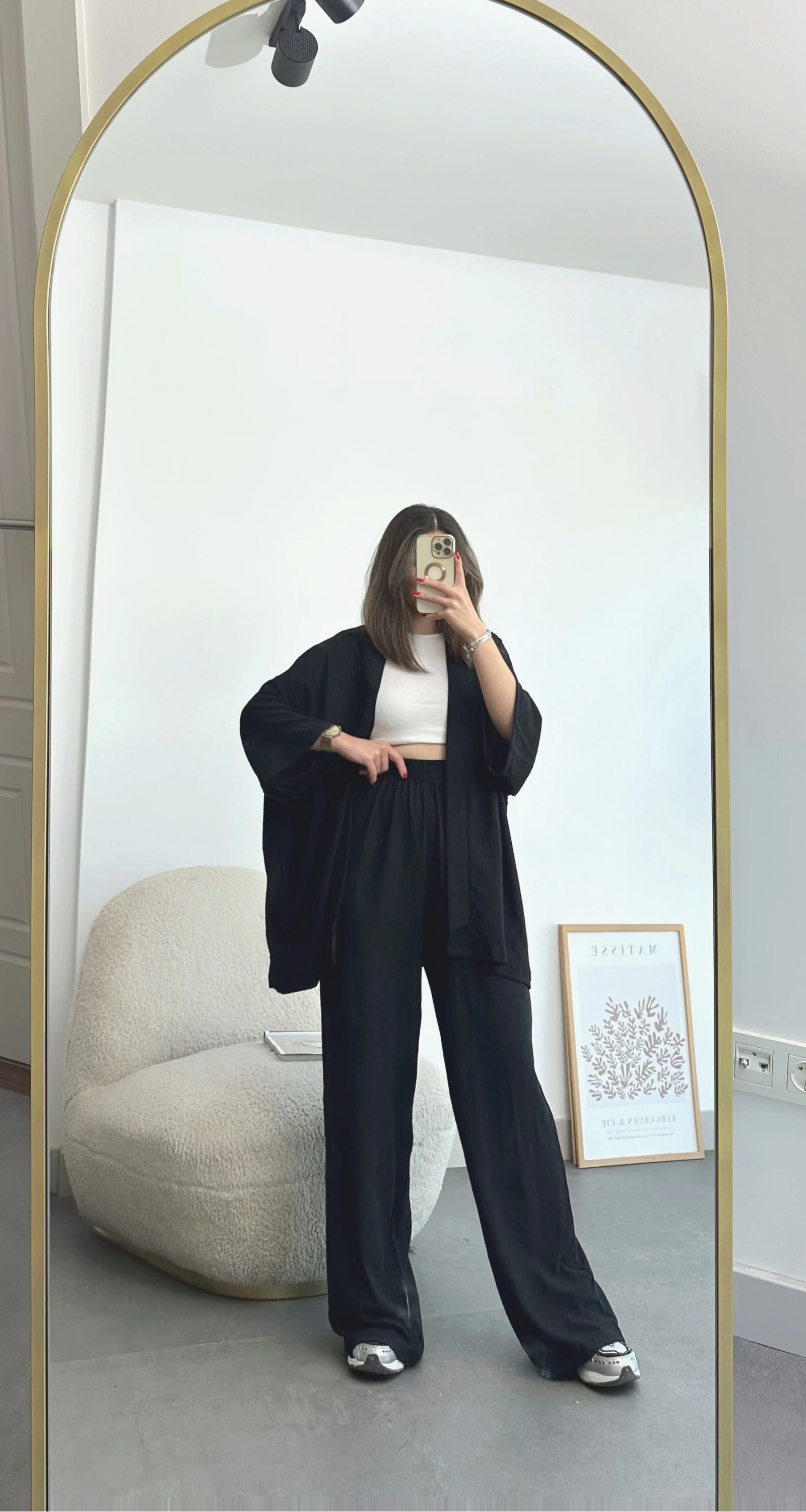 Pullaps Kimonolu Pantolonlu Gofre Takım Siyah