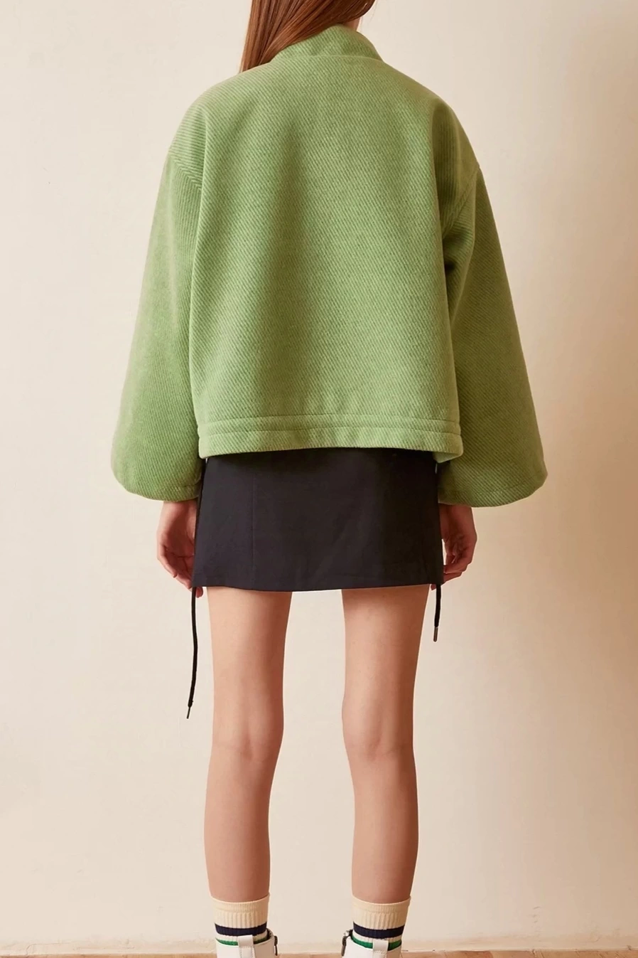 Pullaps Kolları Deri Detaylı Astarlı Mont Açık Yeşil