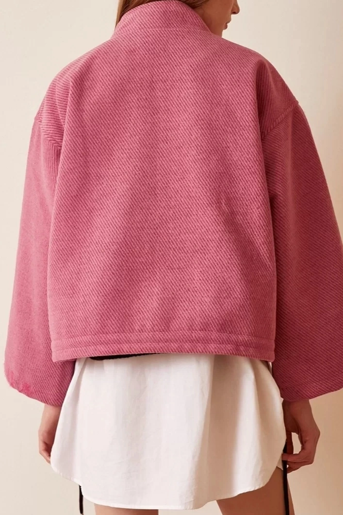 Pullaps Kolları Deri Detaylı Astarlı Mont Pembe