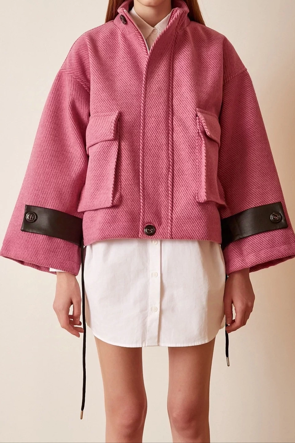 Pullaps Kolları Deri Detaylı Astarlı Mont Pembe