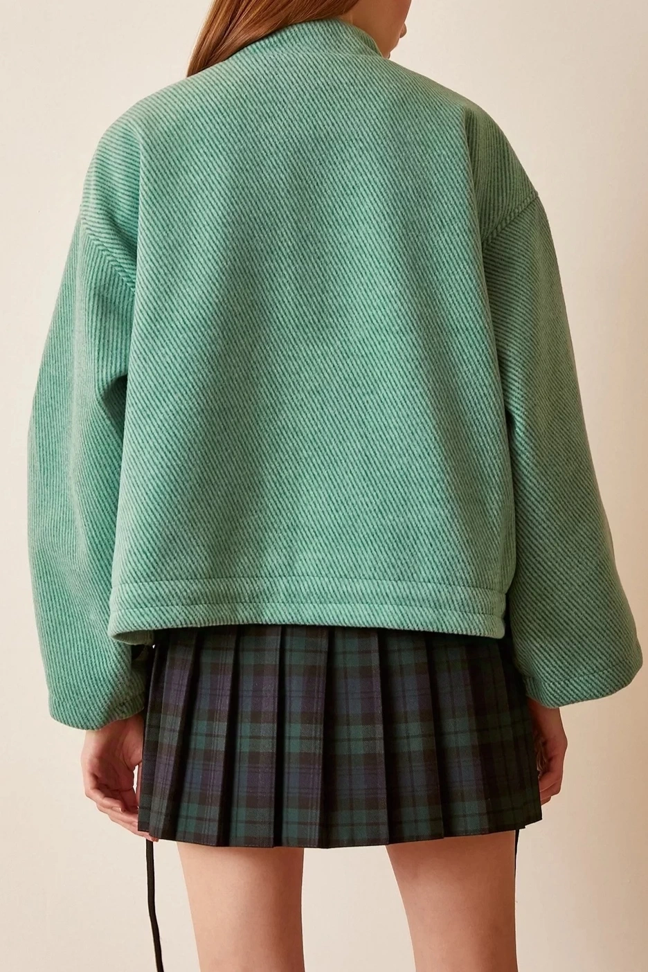 Pullaps Kolları Deri Detaylı Astarlı Mont Yeşil