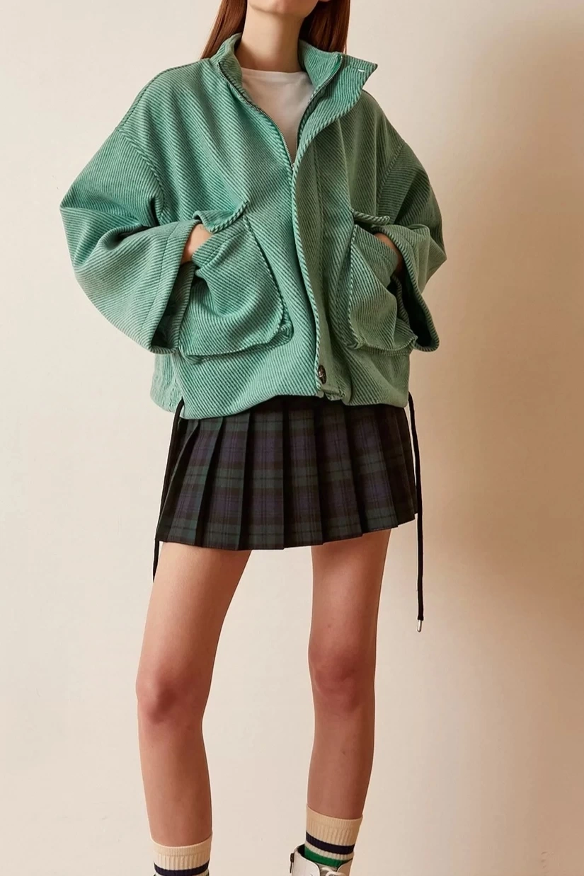 Pullaps Kolları Deri Detaylı Astarlı Mont Yeşil