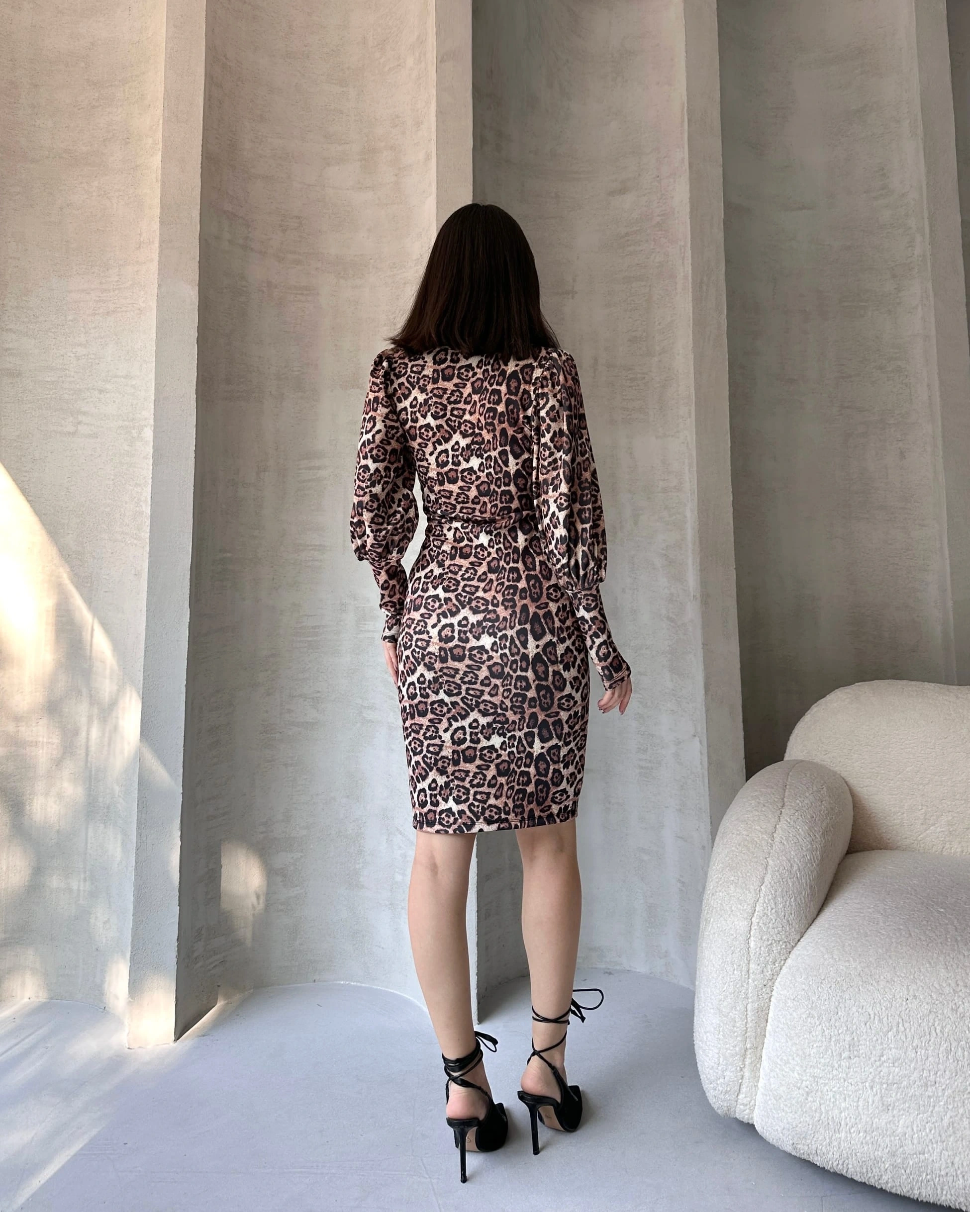 Pullaps Leopar Desenli Midi Boy Elbise Kvh