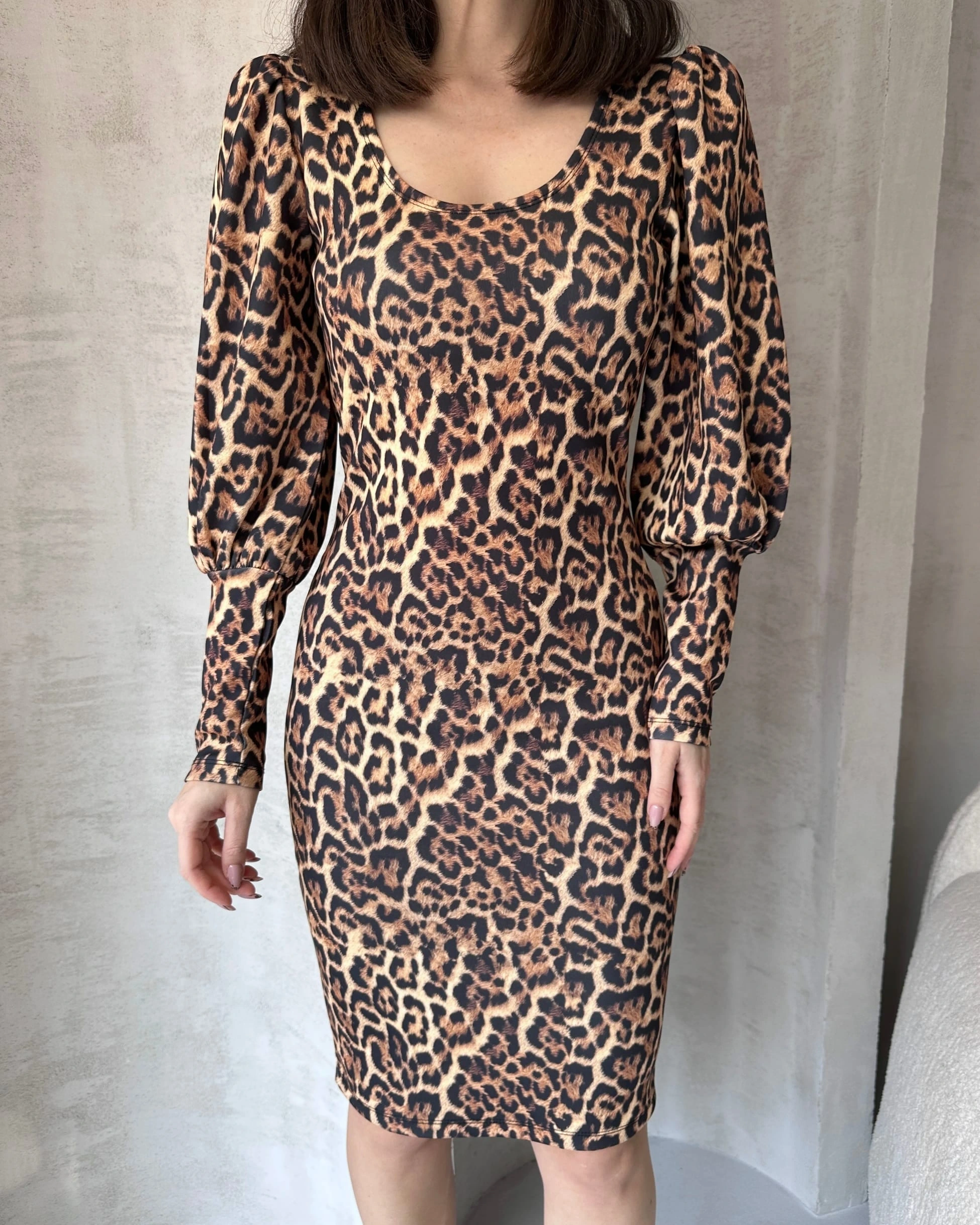 Pullaps Leopar Desenli Midi Boy Elbise Syh