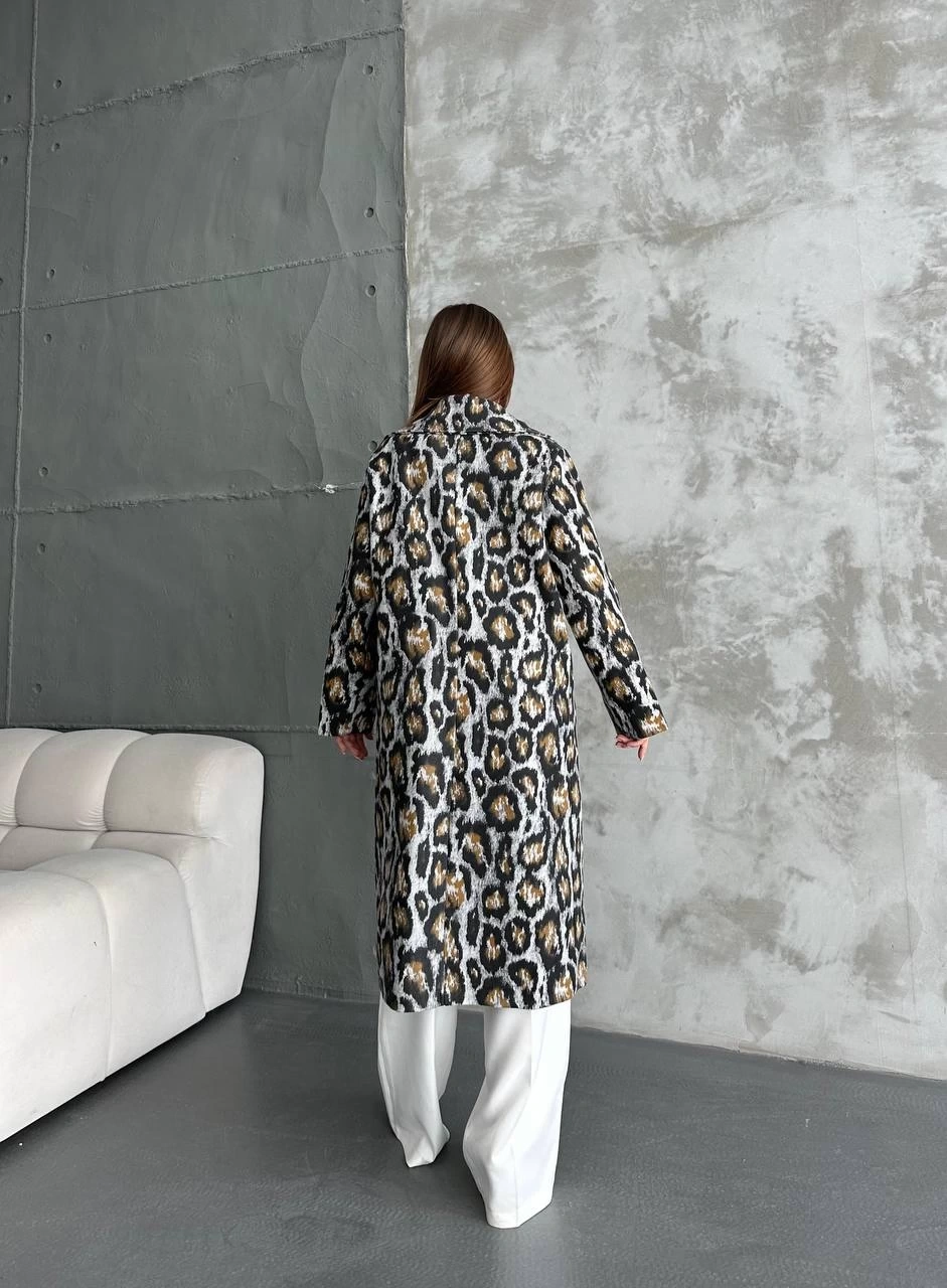 Pullaps Leopar Dört Düğmeli Astarlı Kaşe Kaban