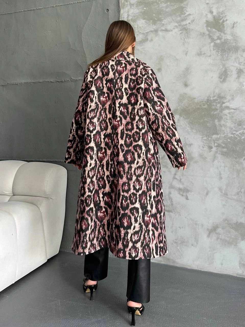 Pullaps Leopar Dört Düğmeli Astarlı Kaşe Kaban