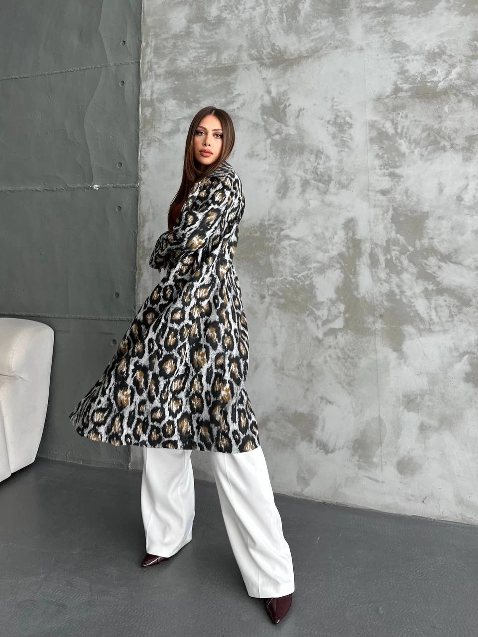 Pullaps Leopar Dört Düğmeli Astarlı Kaşe Kaban