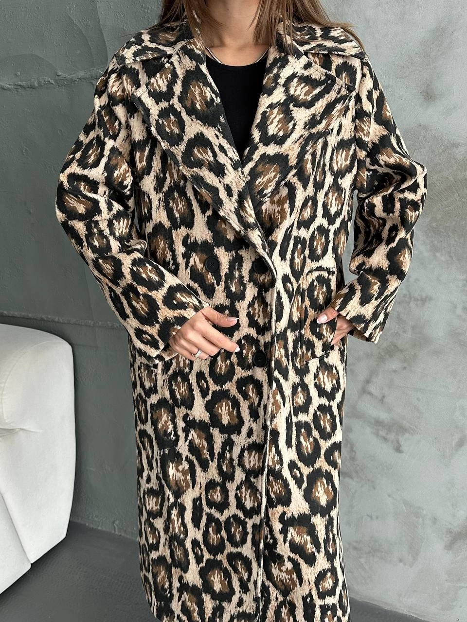 Pullaps Leopar Dört Düğmeli Astarlı Kaşe Kaban