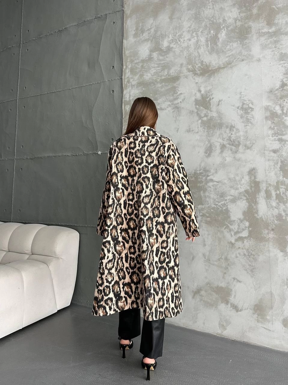 Pullaps Leopar Dört Düğmeli Astarlı Kaşe Kaban