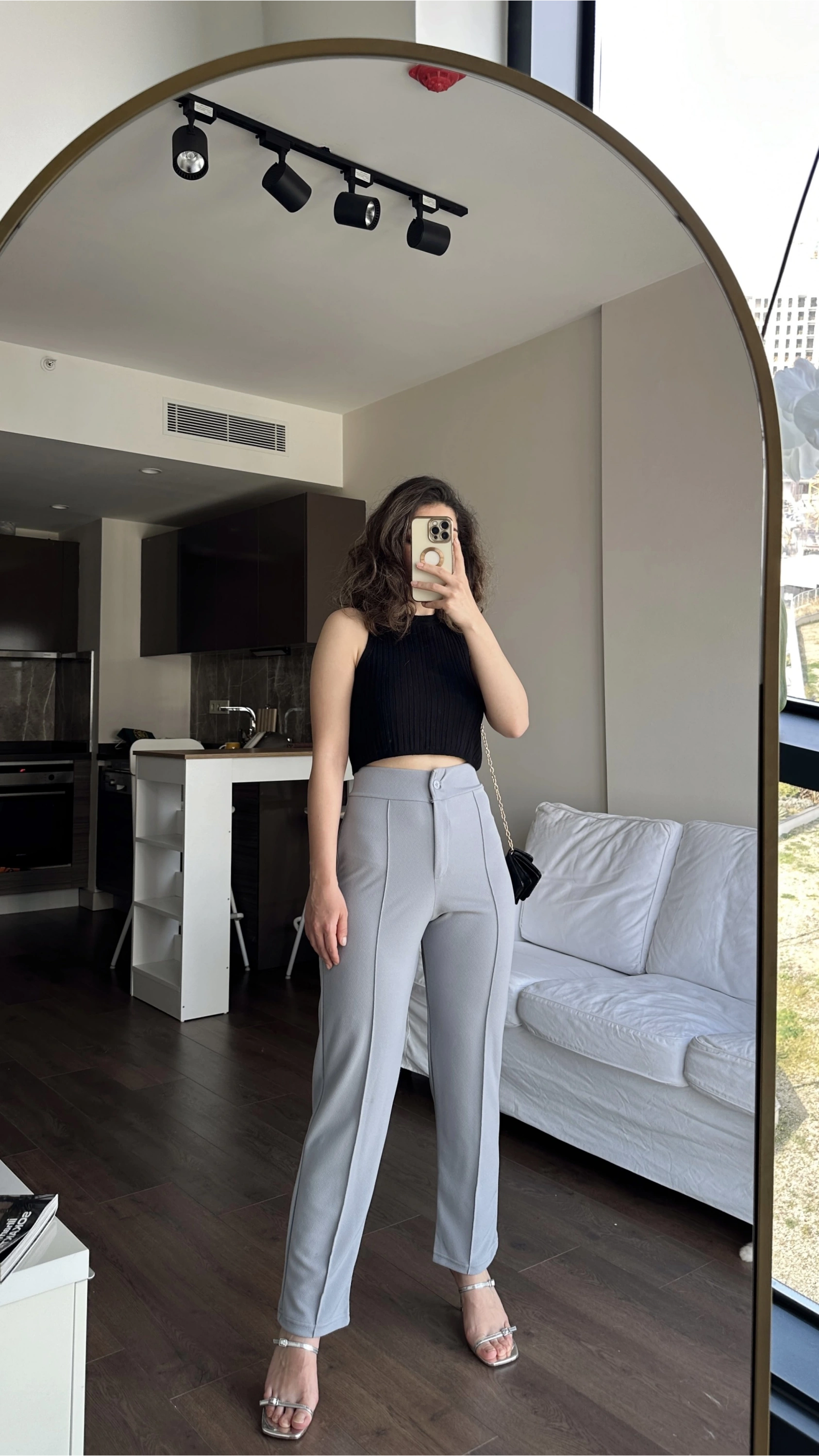 Pullaps Likralı Çımalı Palazzo Pantolon Gri