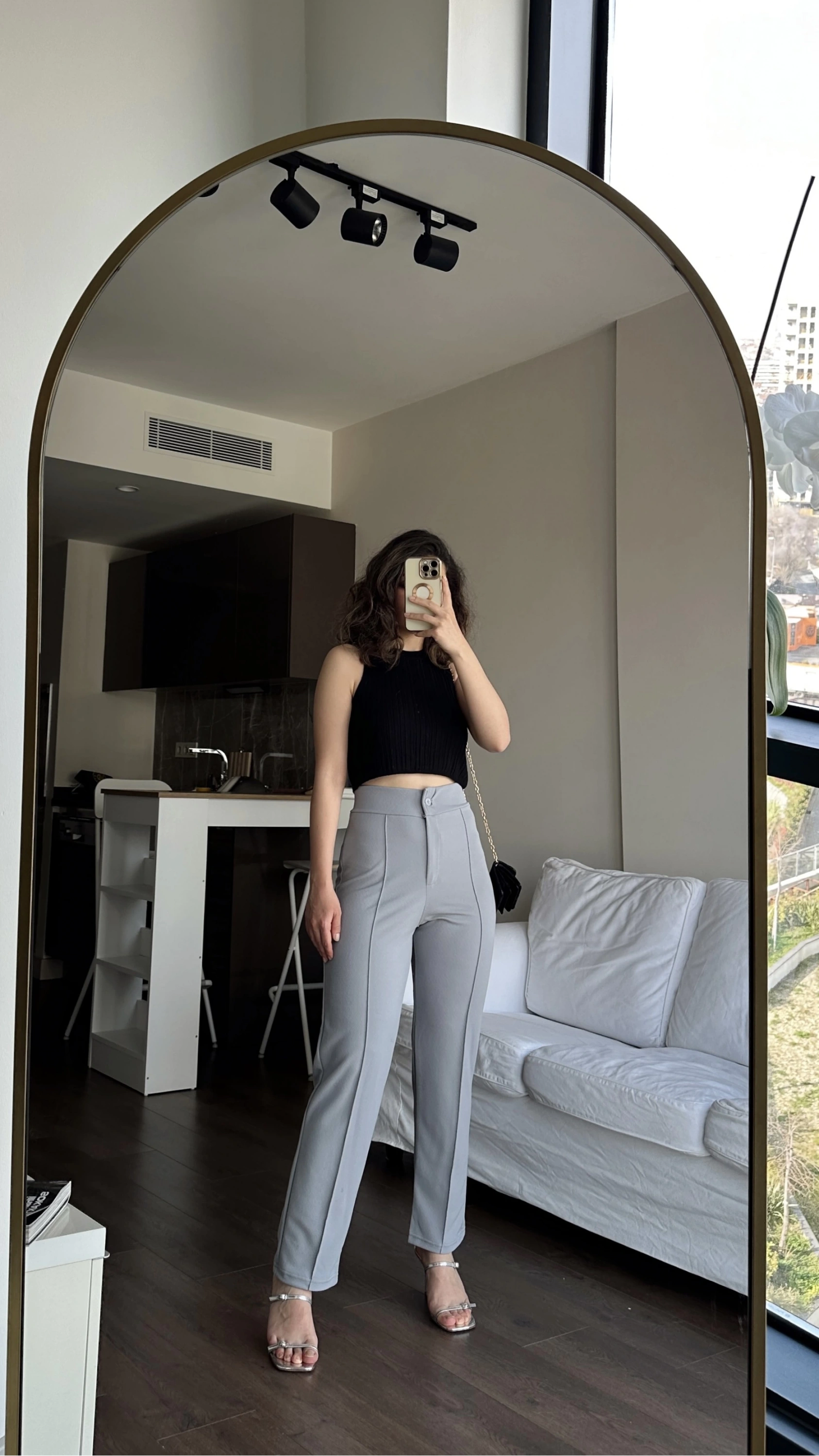 Pullaps Likralı Çımalı Palazzo Pantolon Gri