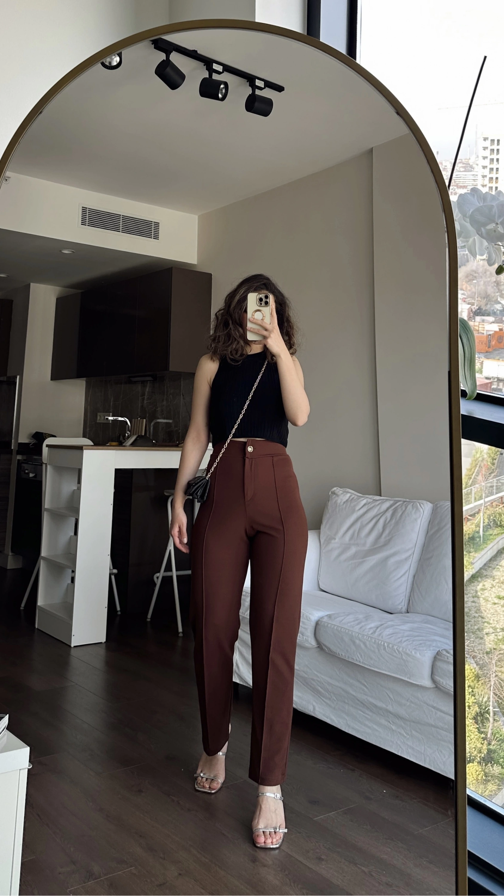 Pullaps Likralı Çımalı Palazzo Pantolon Kahve