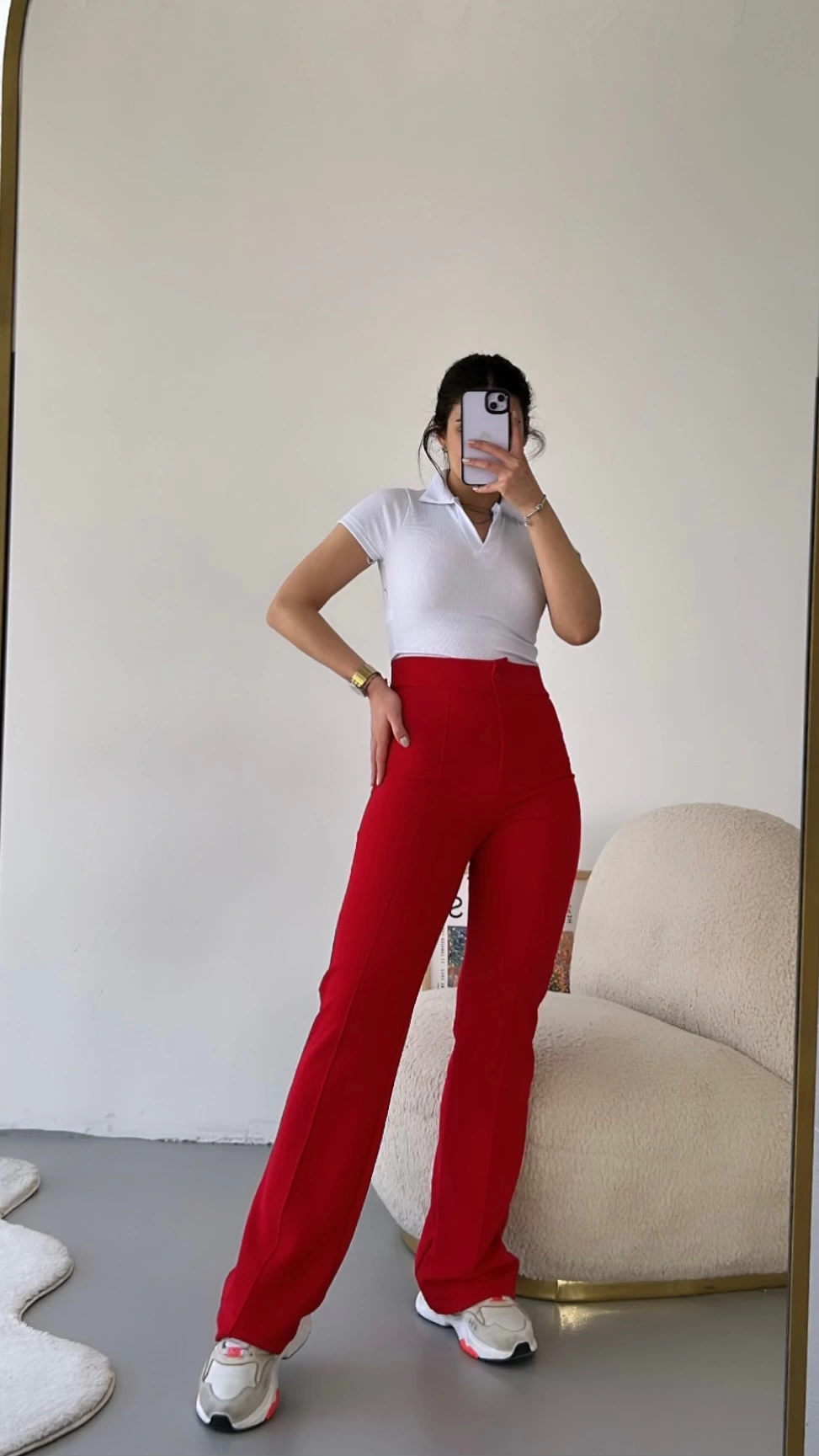 Pullaps Likralı Çımalı Palazzo Pantolon Kırmızı