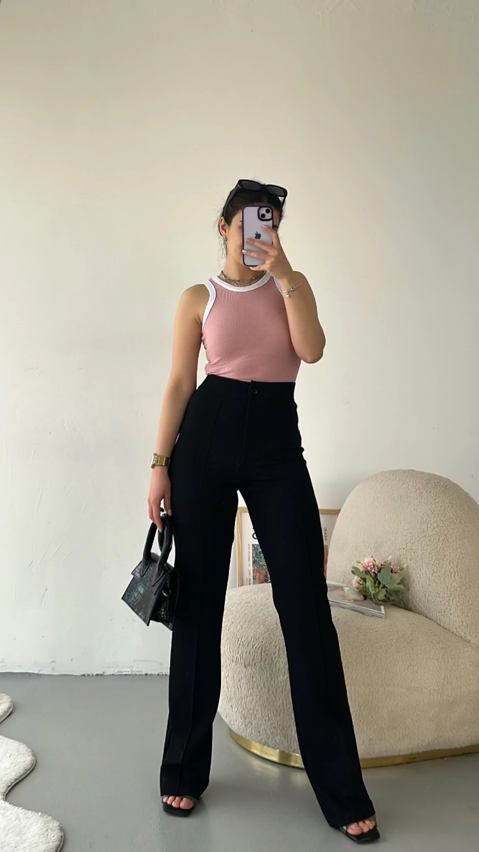 Pullaps Likralı Çımalı Palazzo Pantolon Siyah