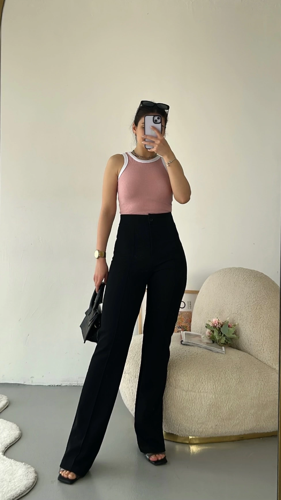 Pullaps Likralı Çımalı Palazzo Pantolon Siyah