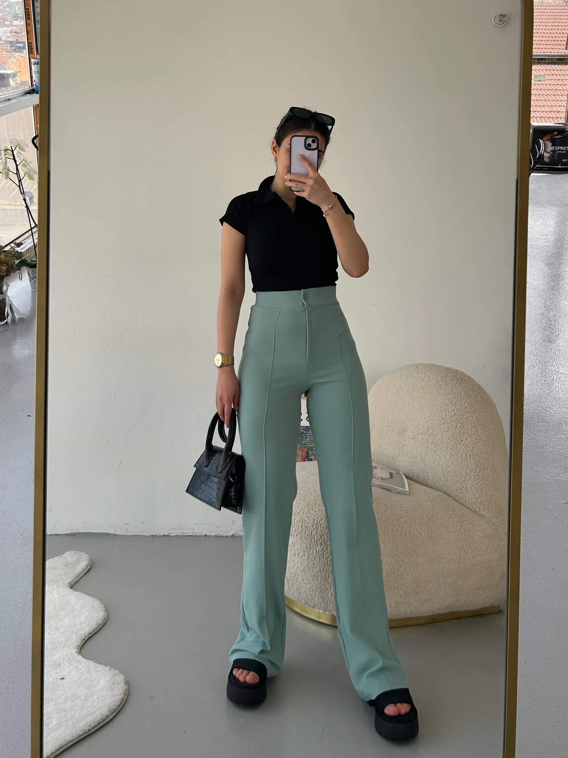 Pullaps Likralı Çımalı Palazzo Pantolon Mint