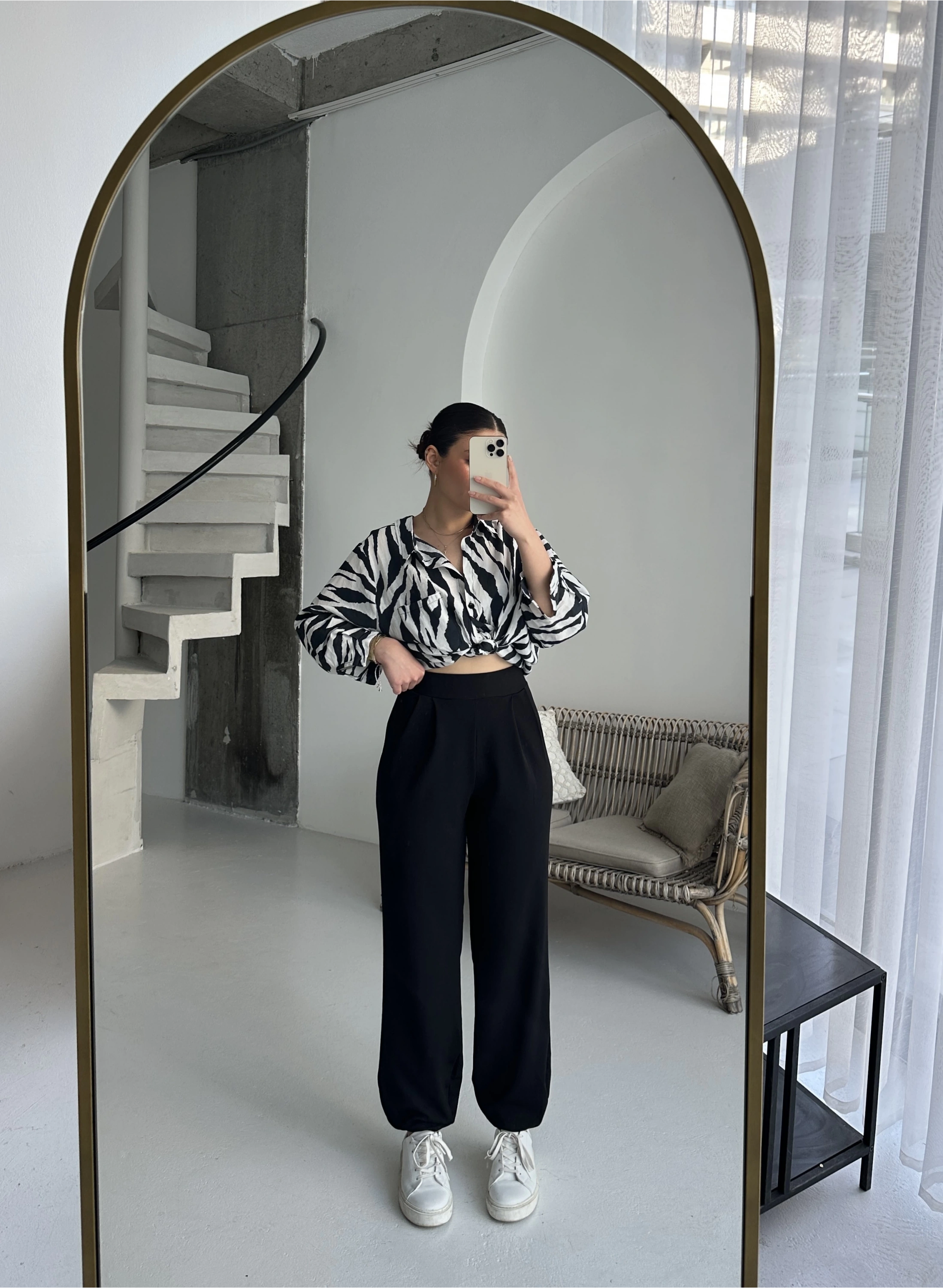 Pullaps Likralı Üçgen Paça Pantolon Siyah