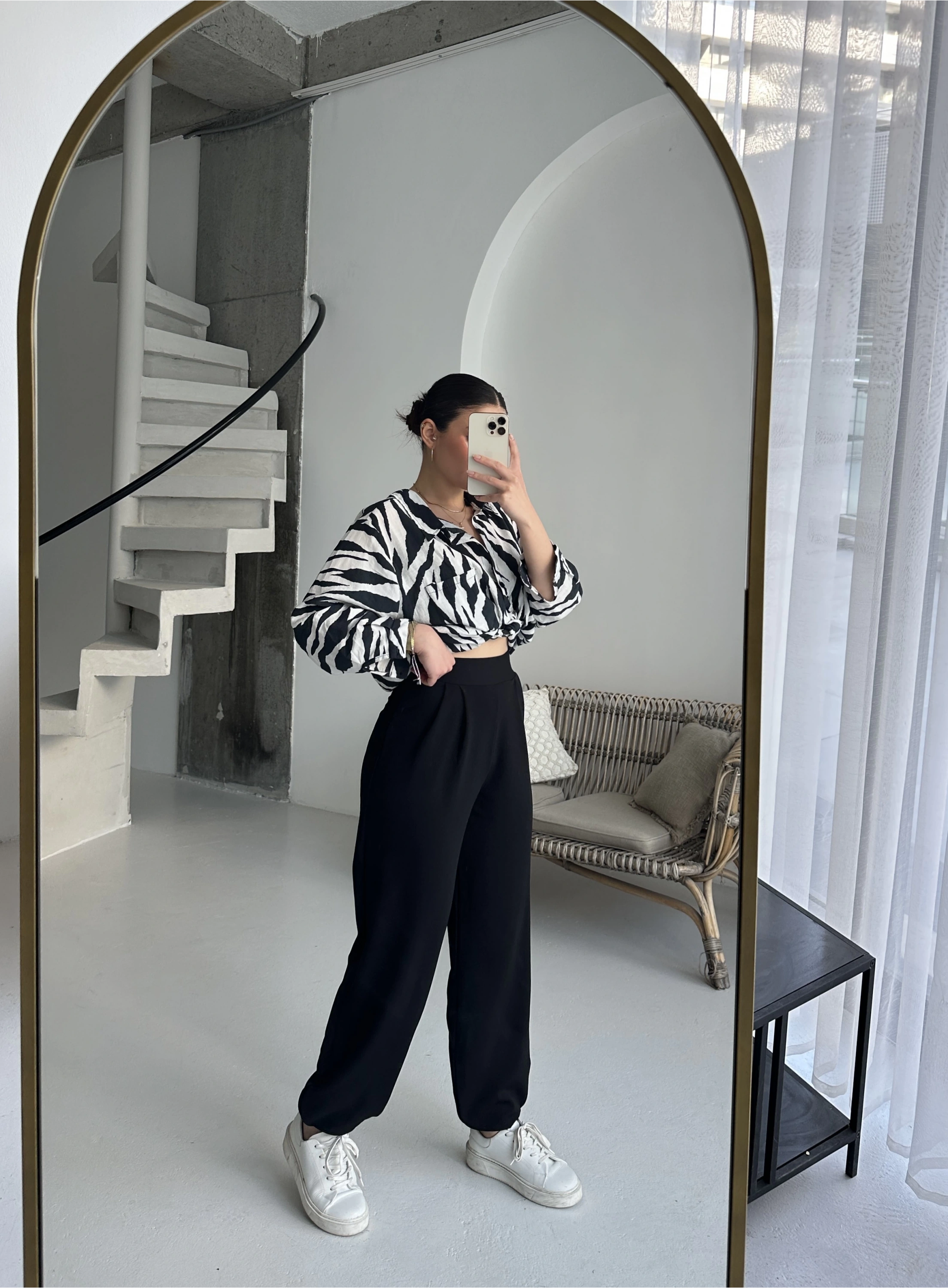 Pullaps Likralı Üçgen Paça Pantolon Siyah