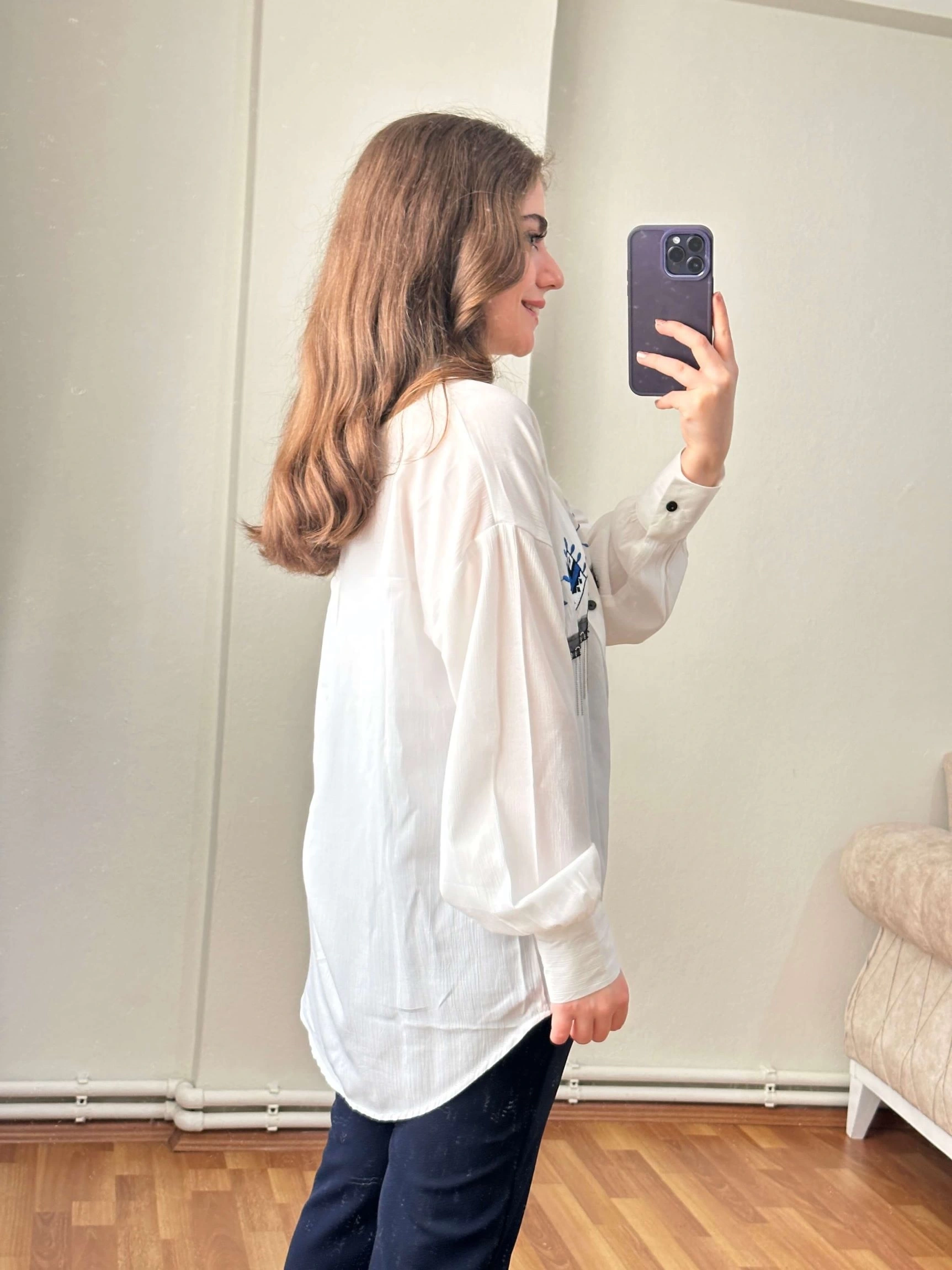 Pullaps Nakış Ve Boncuk Detaylı Gömlek